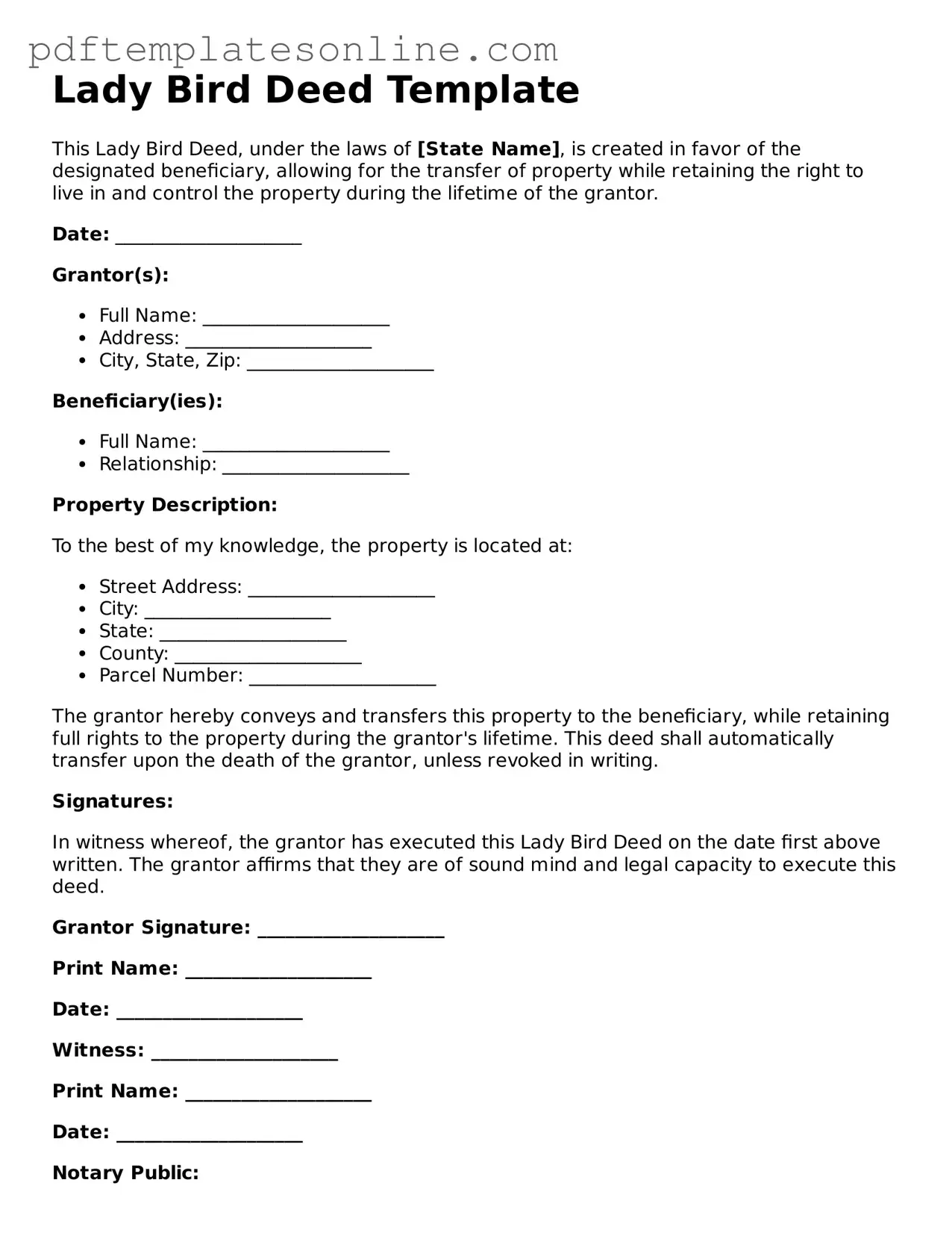 Fillable Lady Bird Deed Document