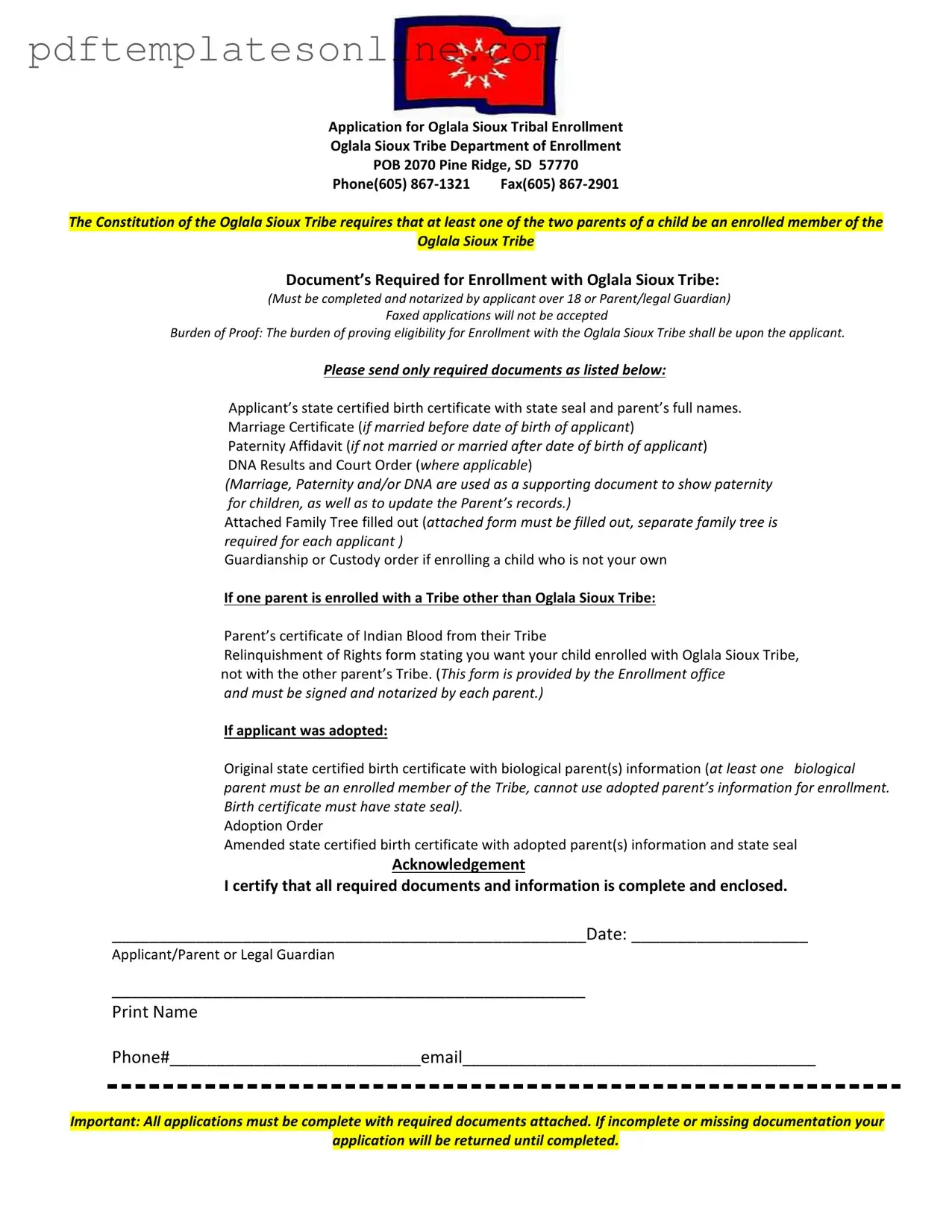Blank Enrollment Oglala Sioux Tribe Form