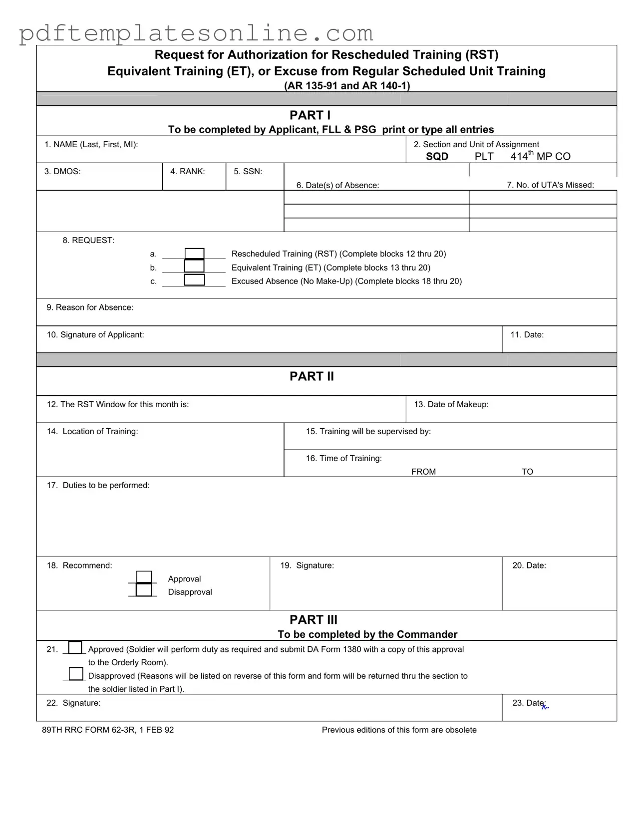 Blank Rst Army Form