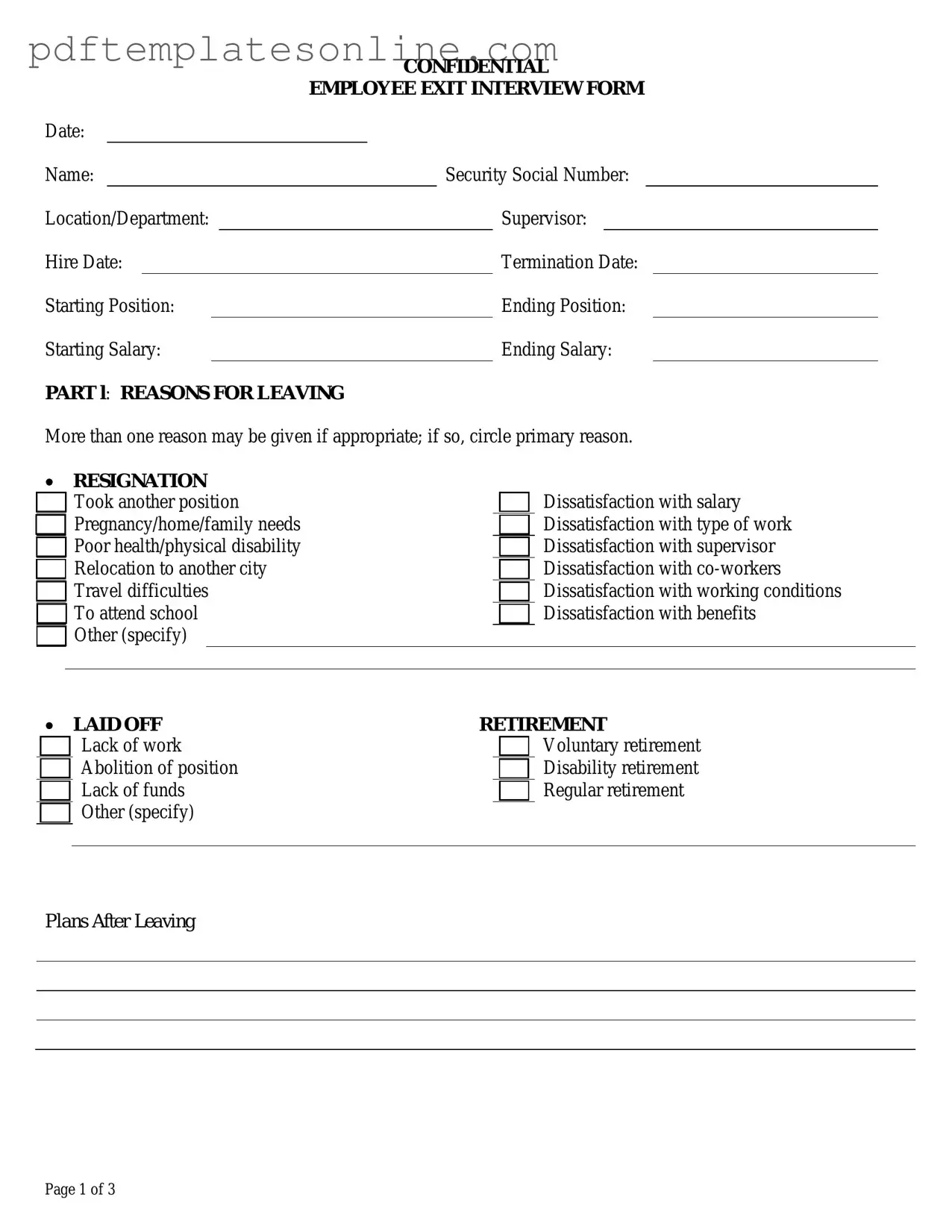 Blank Exit Interview Form