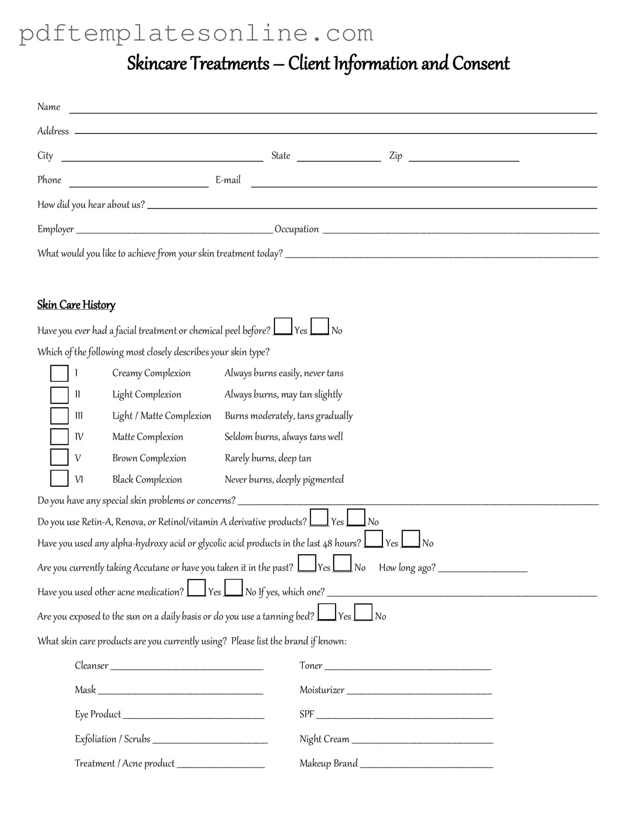 Blank Facial Consent Form