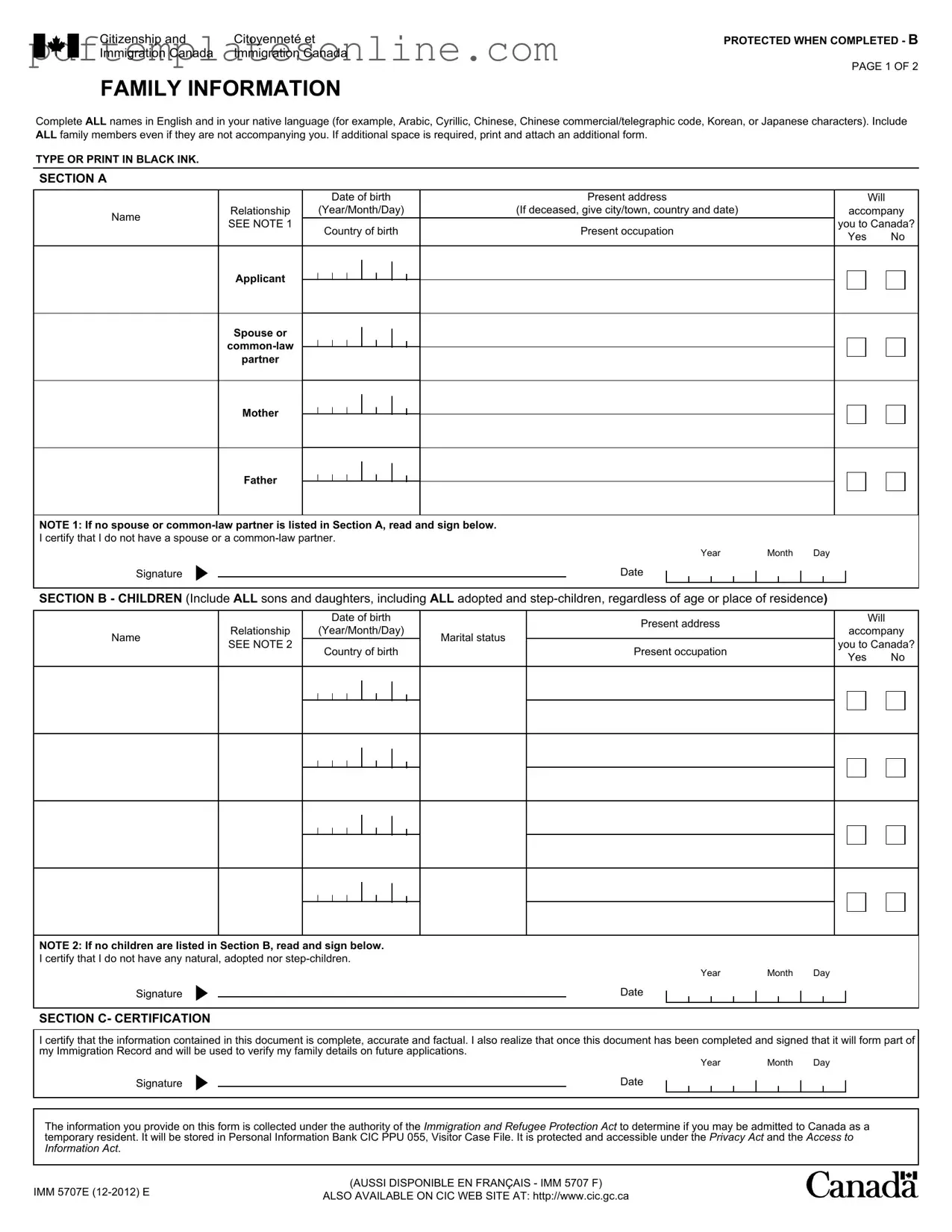 Blank Imm5707 Form