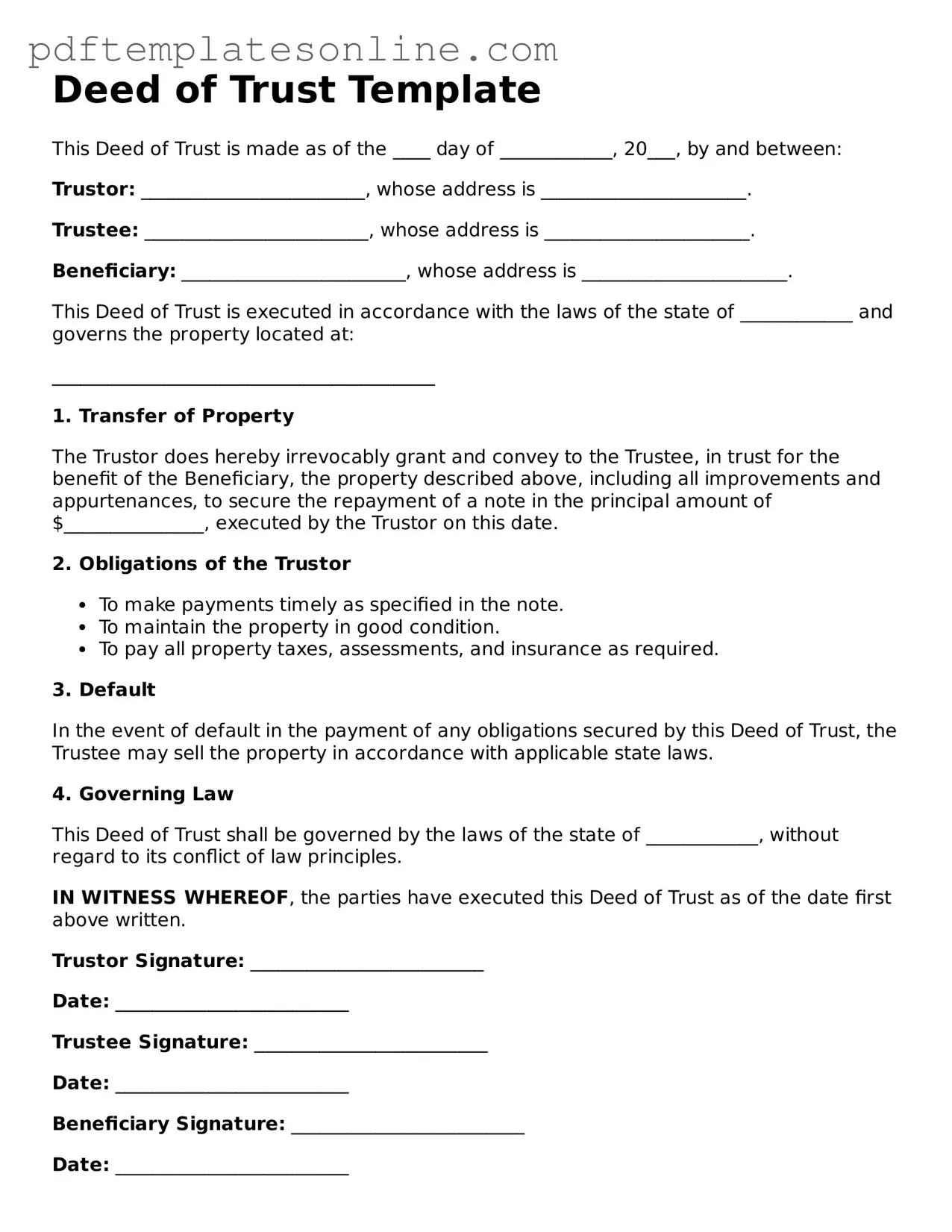 Fillable Deed of Trust Document