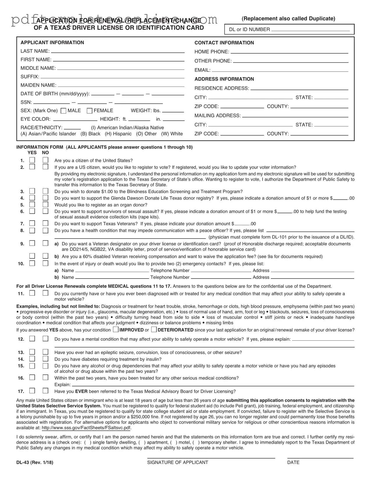 Blank DL-43 Form