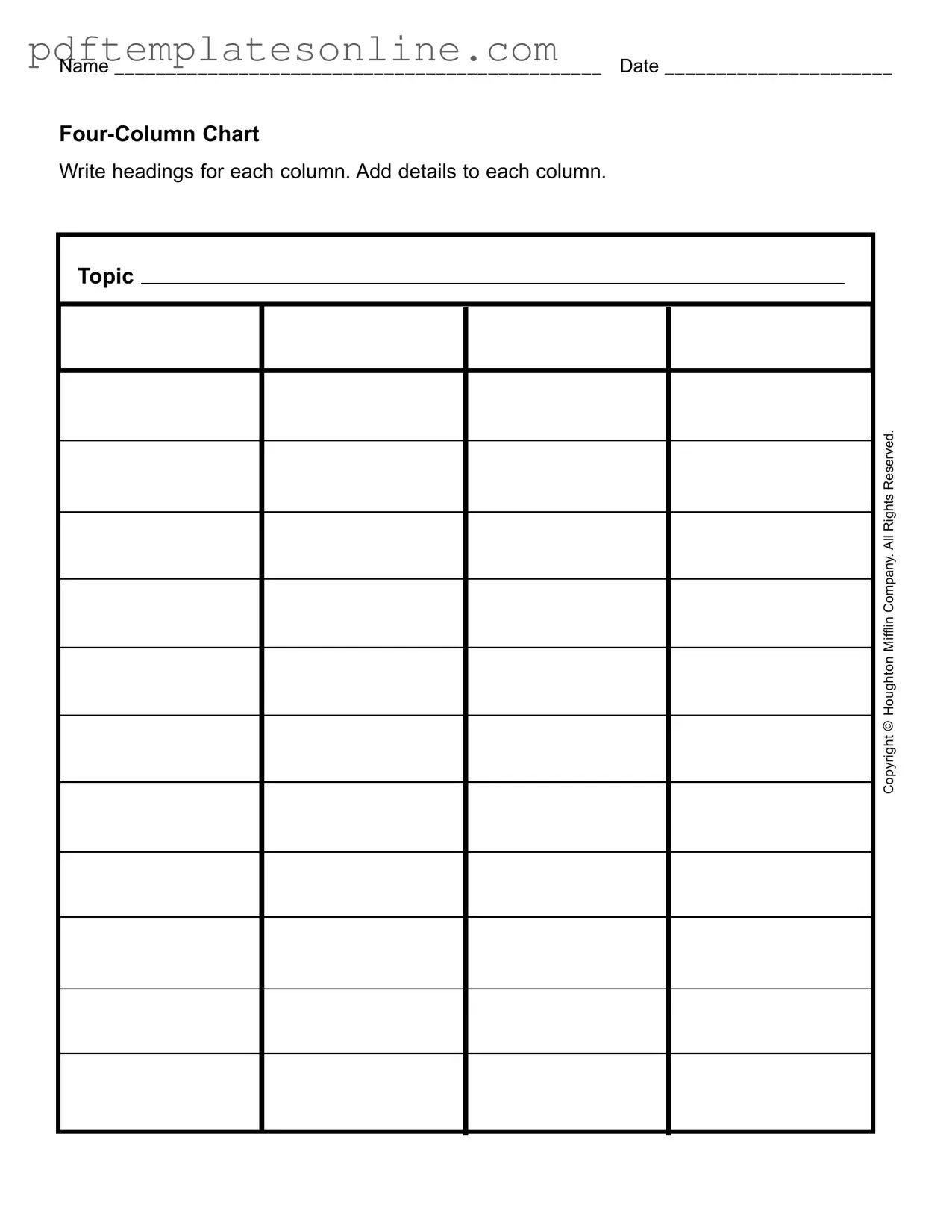 Blank Four Column Chart Form