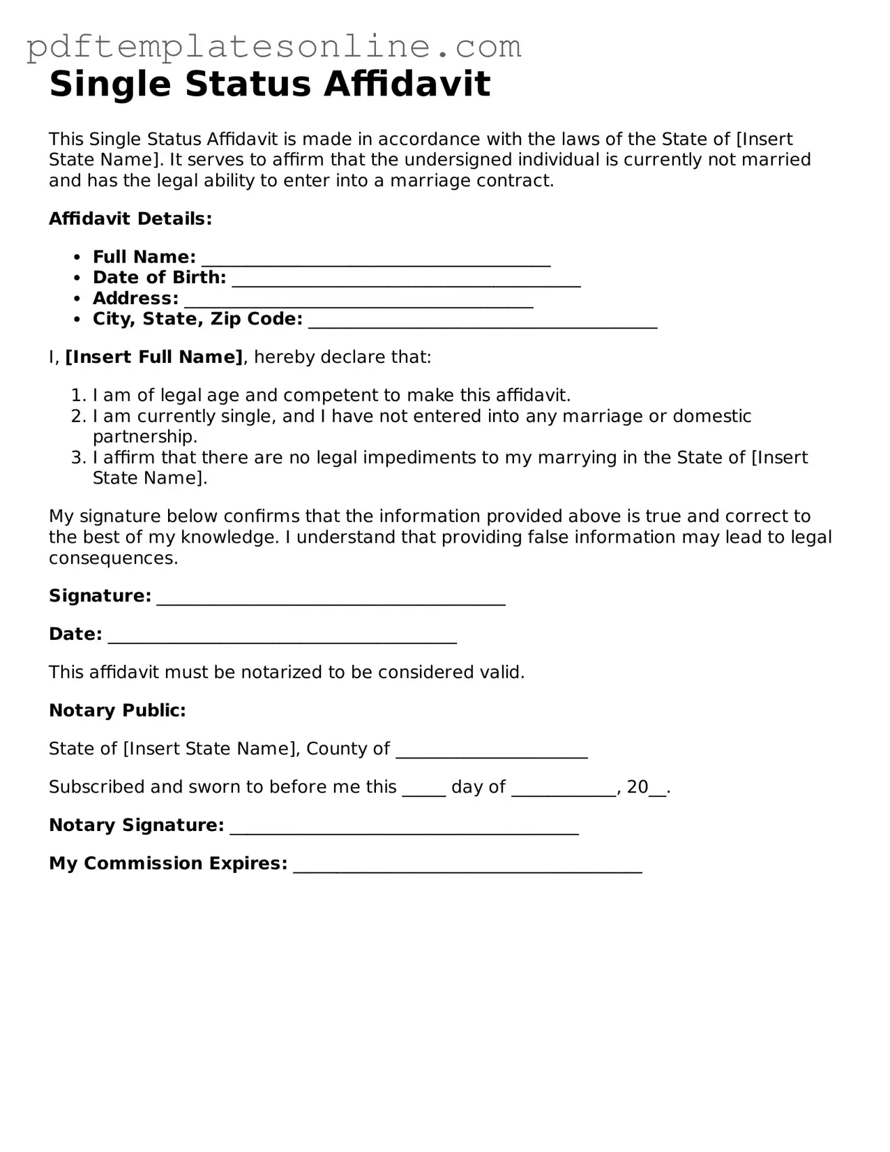 Fillable Single Status Affidavit Document