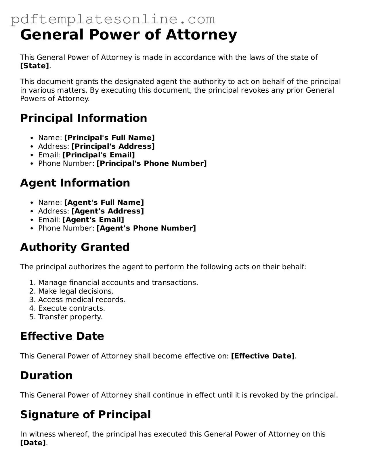 Fillable General Power of Attorney Document