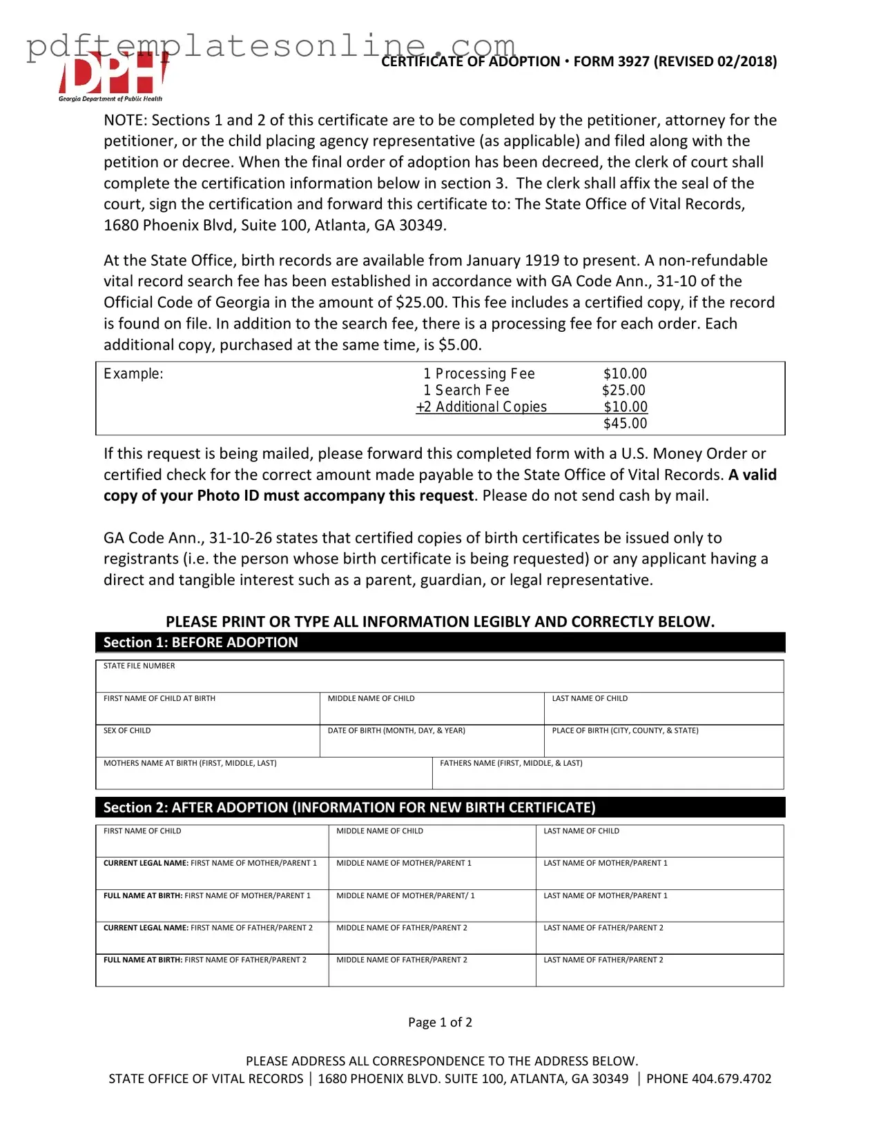 Blank Georgia Adult Adoption Petition Form