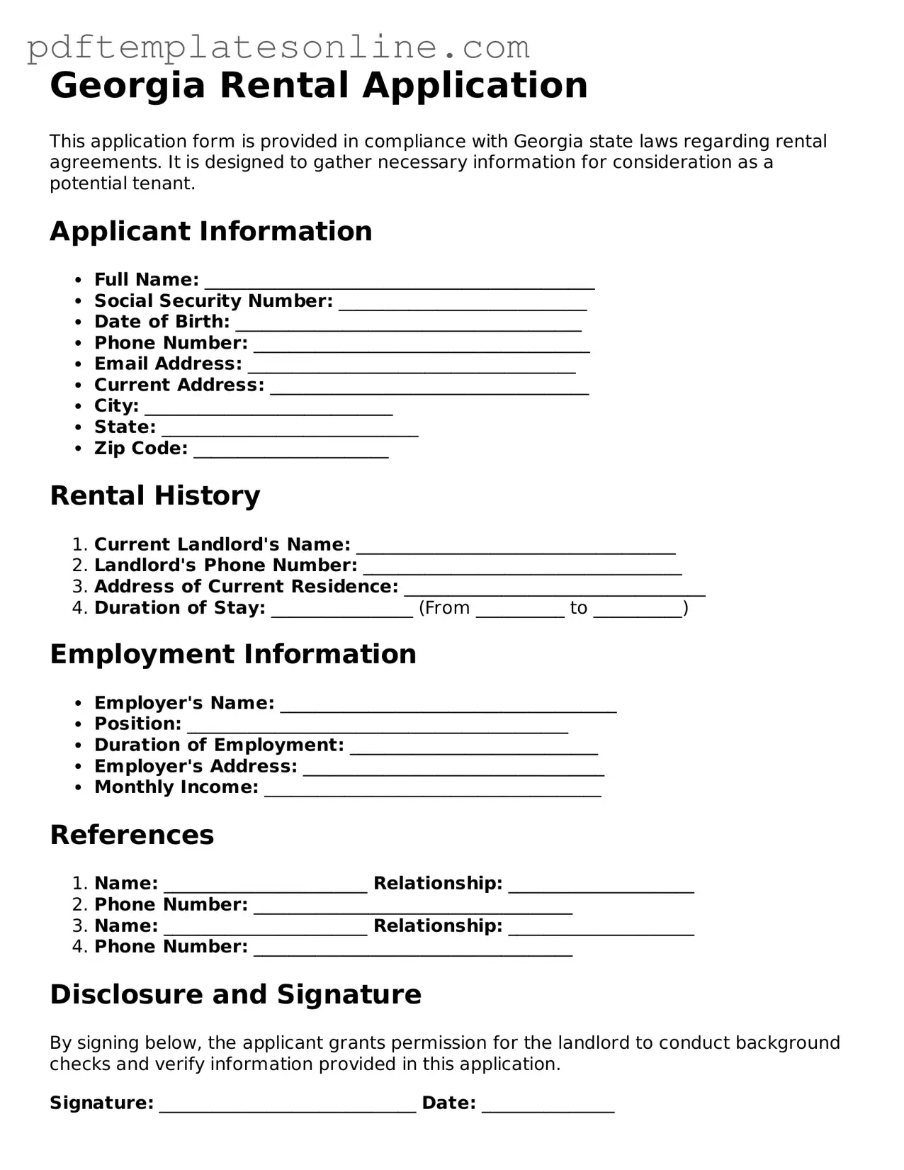 Official Georgia Rental Application Document
