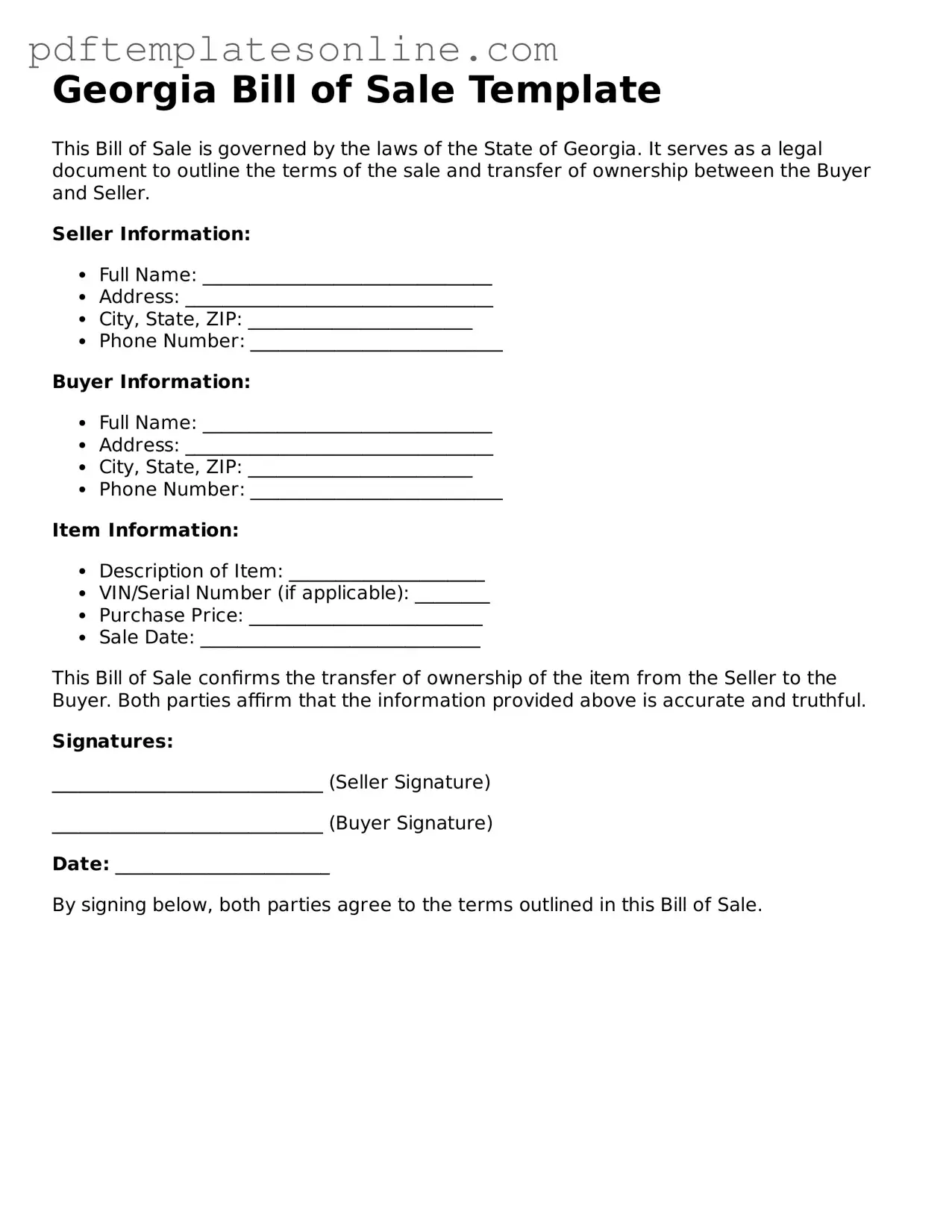 Official Georgia Bill of Sale Document