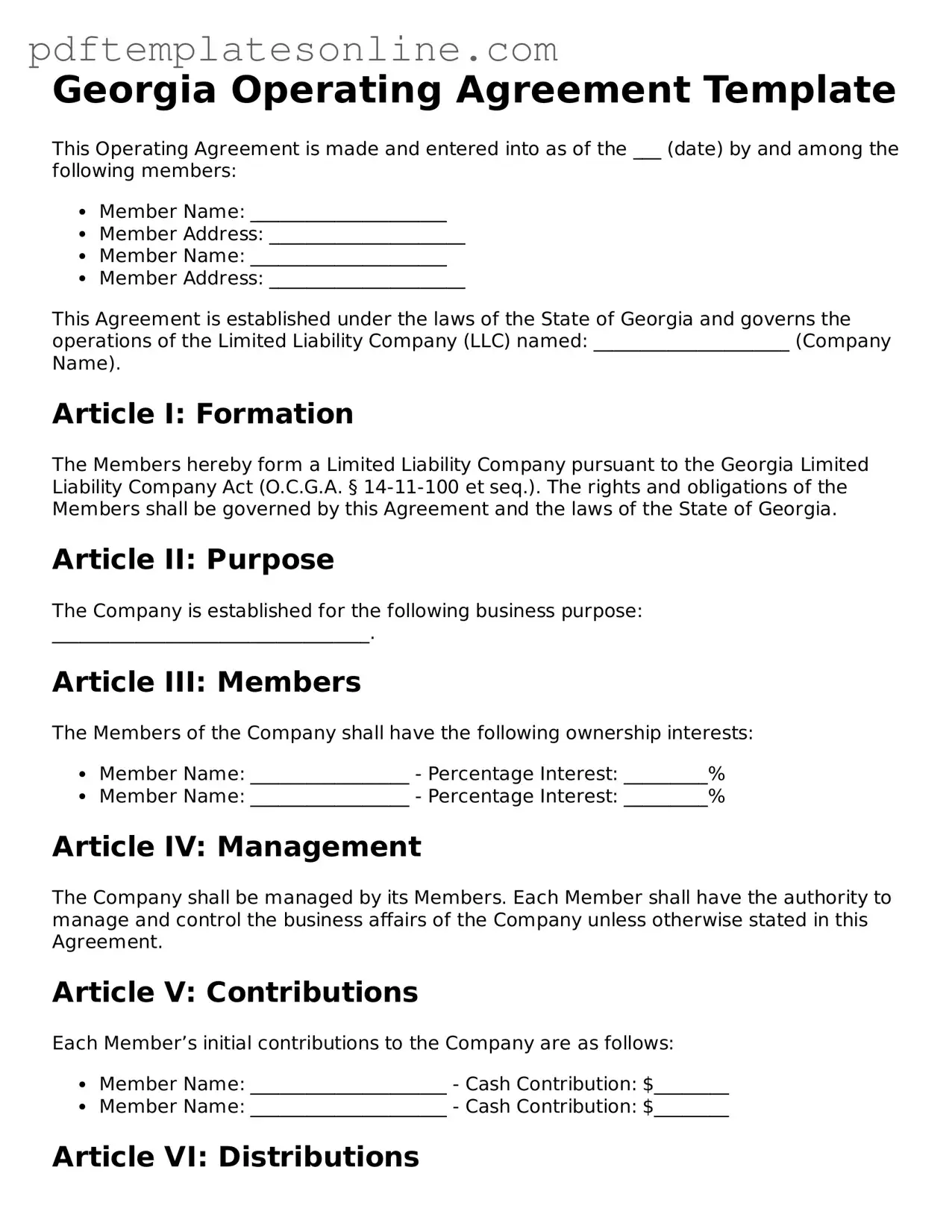 Official Georgia Operating Agreement Document
