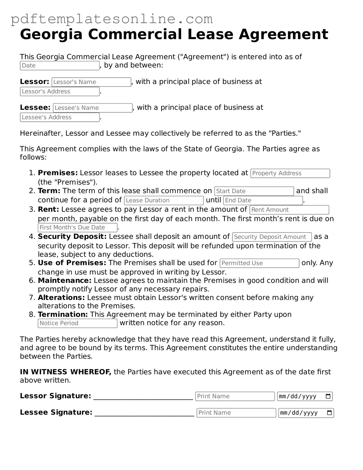 Official Georgia Commercial Lease Agreement Document
