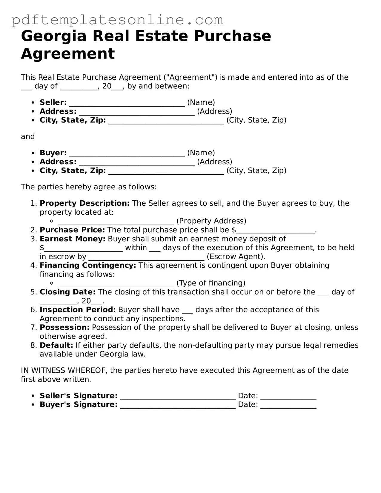 Official Georgia Real Estate Purchase Agreement Document