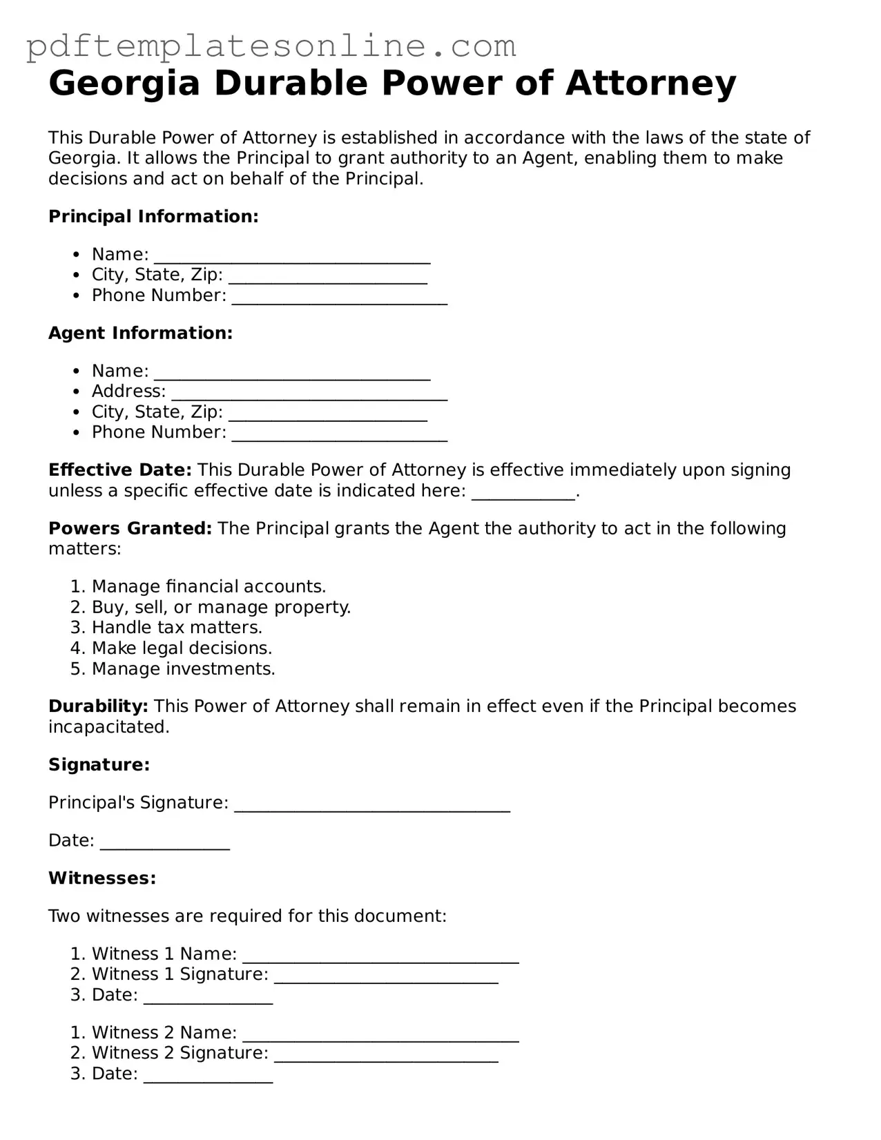 Official Georgia Durable Power of Attorney Document