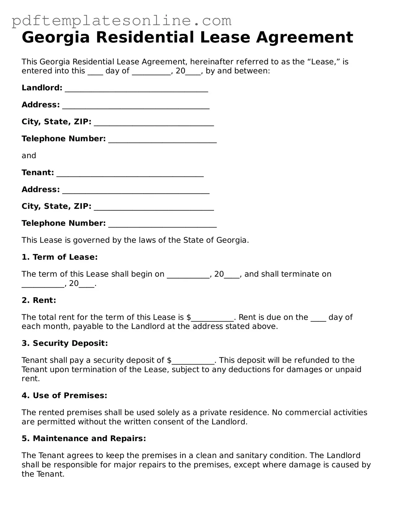 Official Georgia Residential Lease Agreement Document