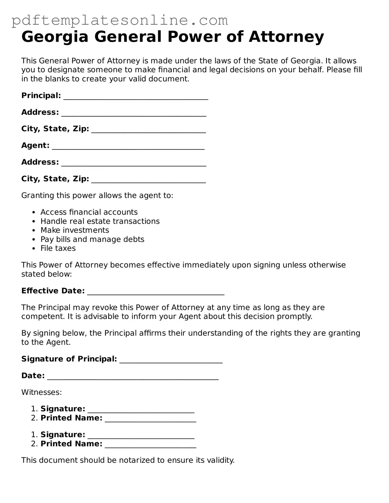 Official Georgia General Power of Attorney Document
