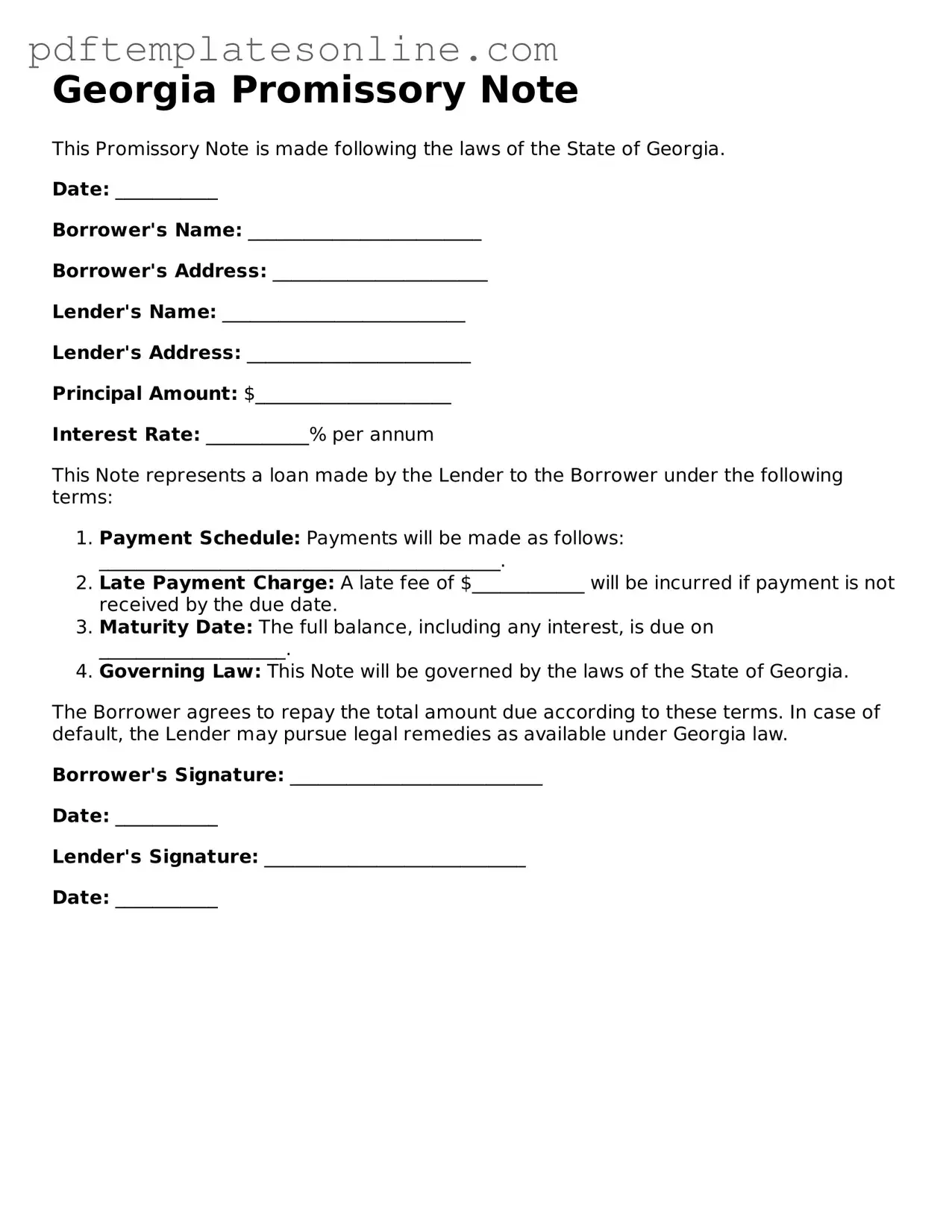 Official Georgia Promissory Note Document