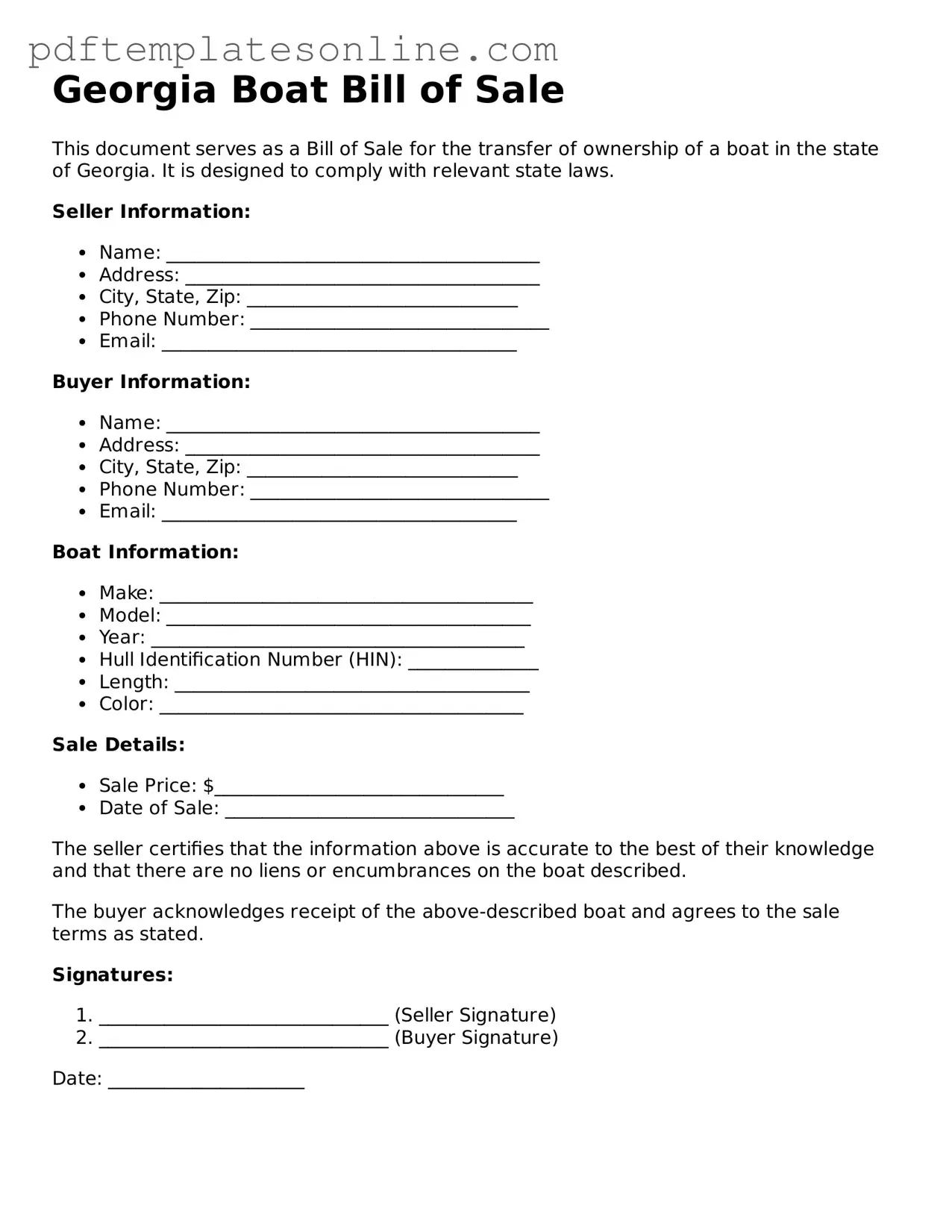 Official Georgia Boat Bill of Sale Document