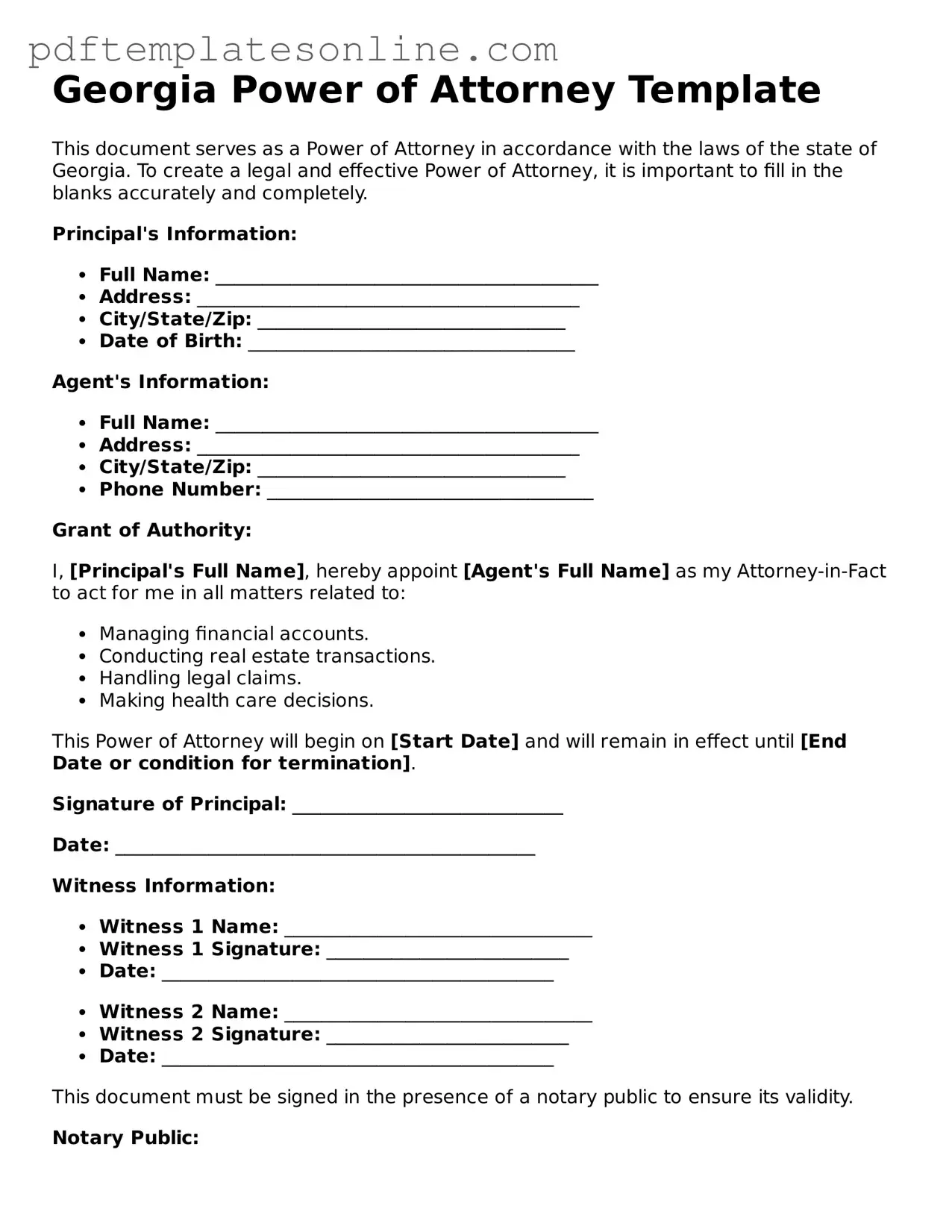 Official Georgia Power of Attorney Document
