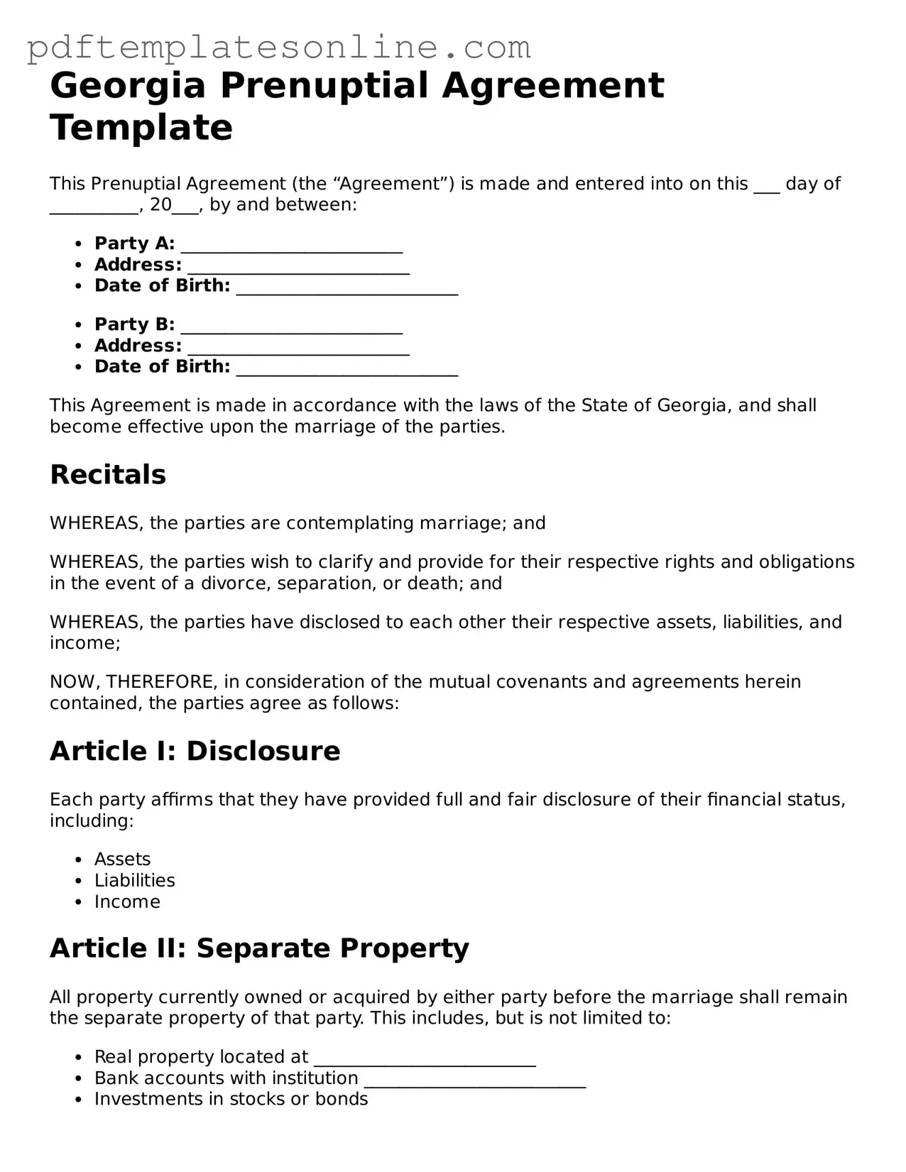 Official Georgia Prenuptial Agreement Document