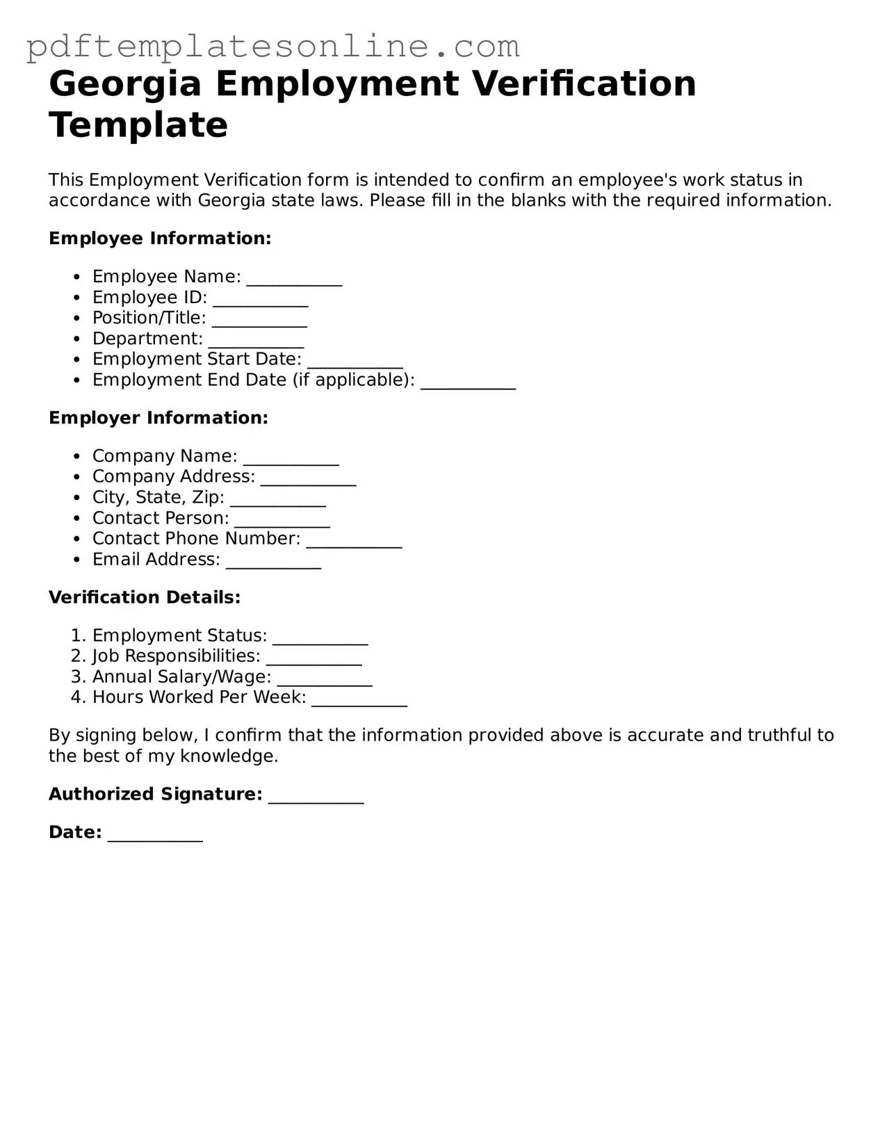 Official Georgia Employment Verification Document