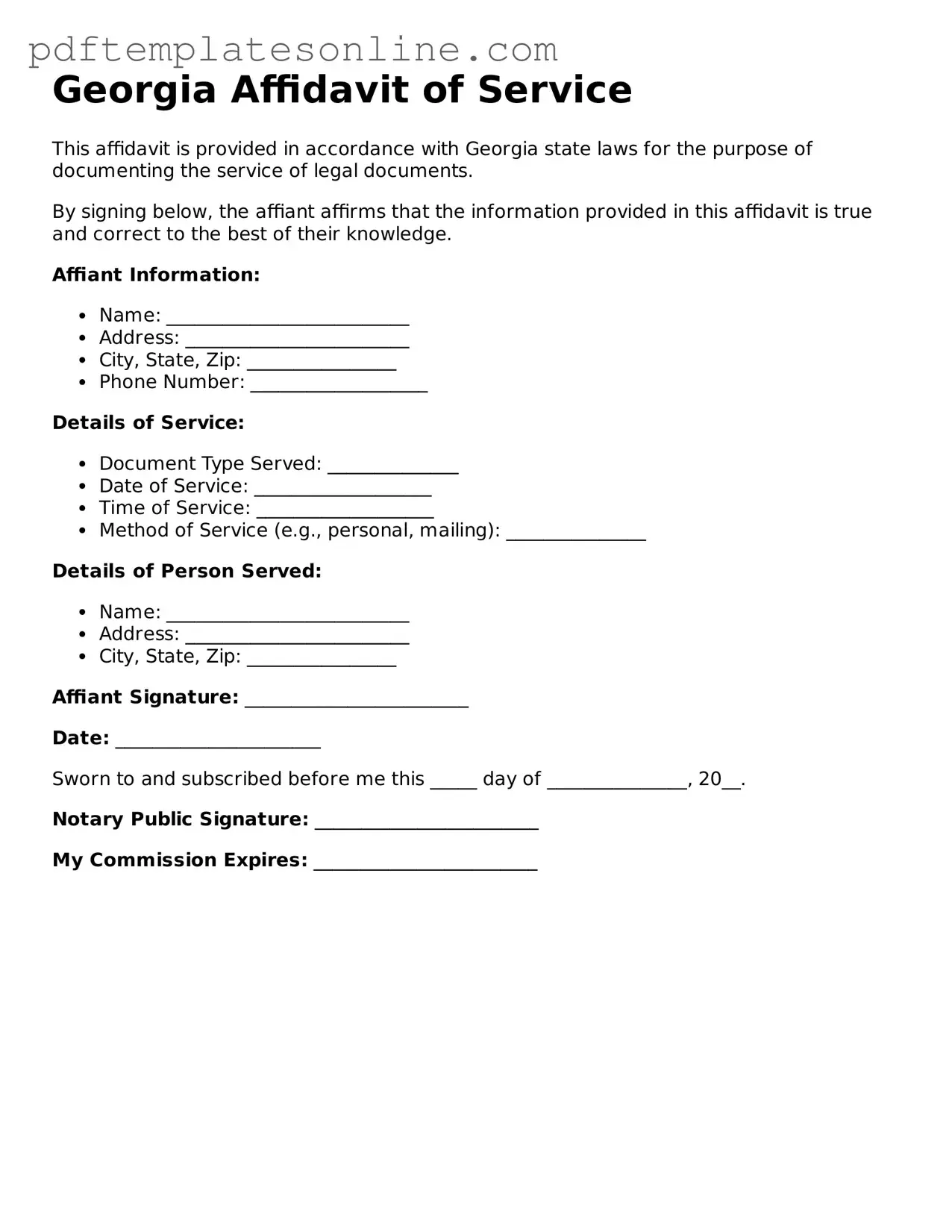 Official Georgia Affidavit of Service Document
