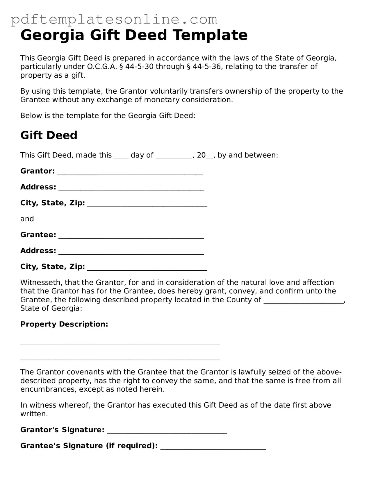 Official Georgia Gift Deed Document