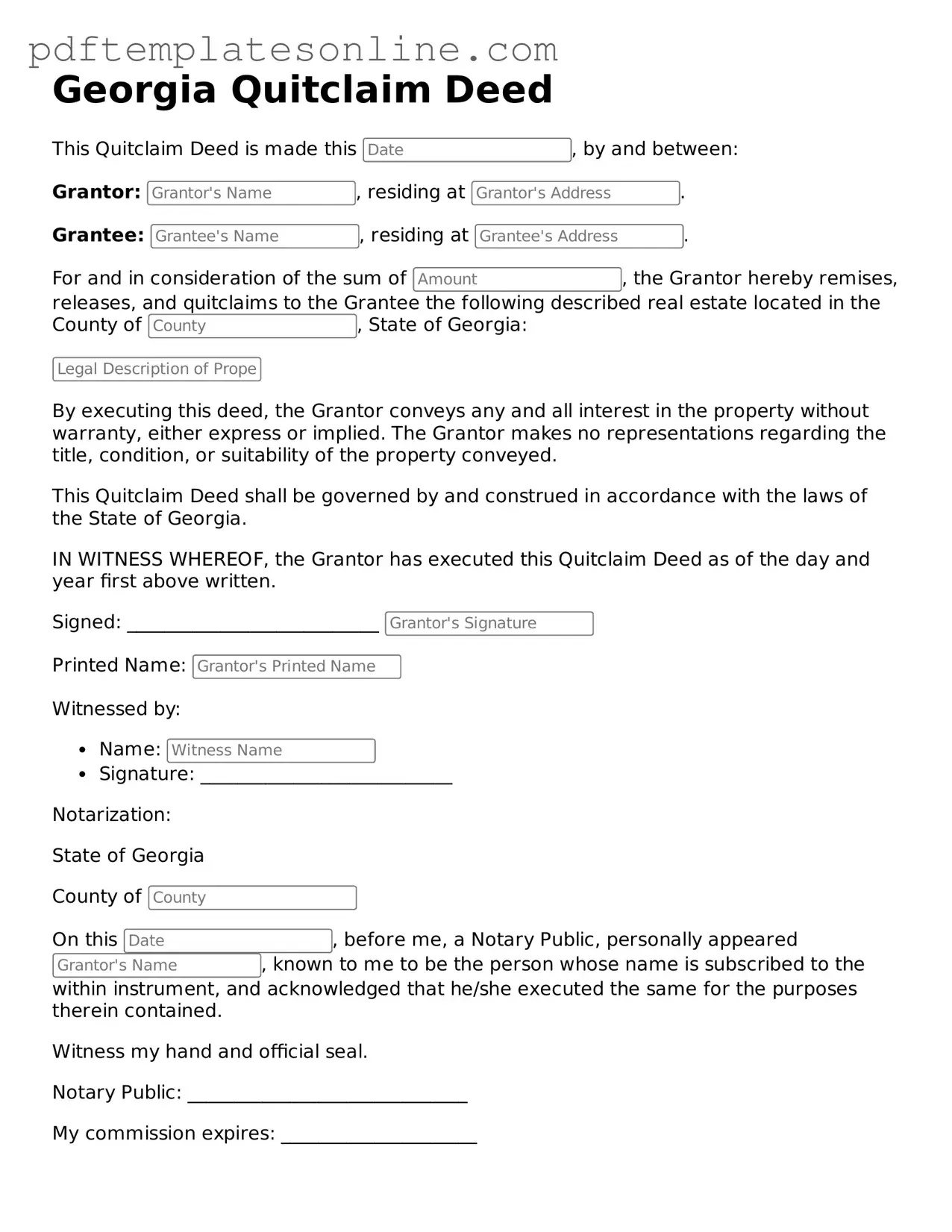 Official Georgia Quitclaim Deed Document
