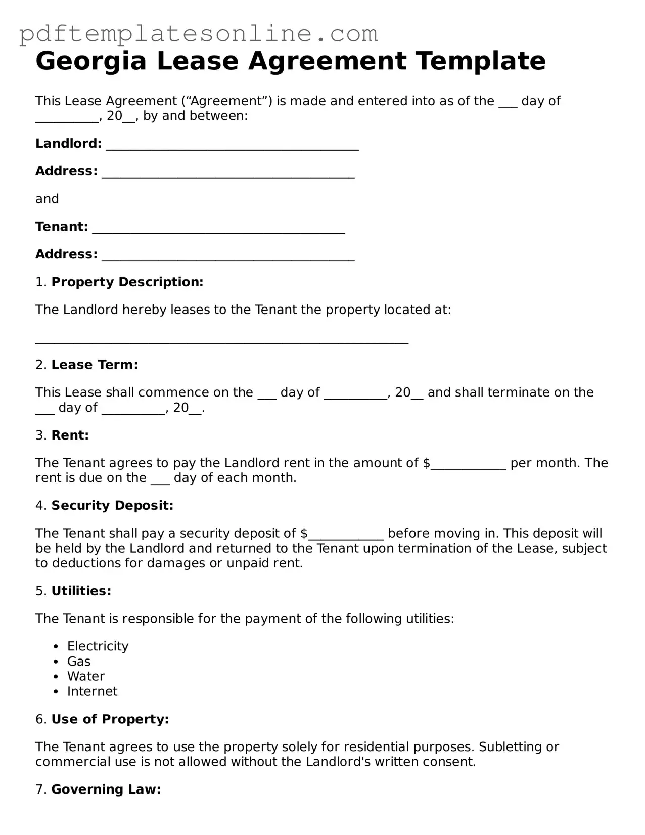 Official Georgia Lease Agreement Document