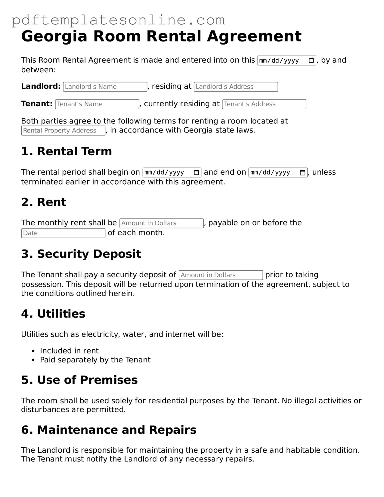 Official Georgia Room Rental Agreement Document