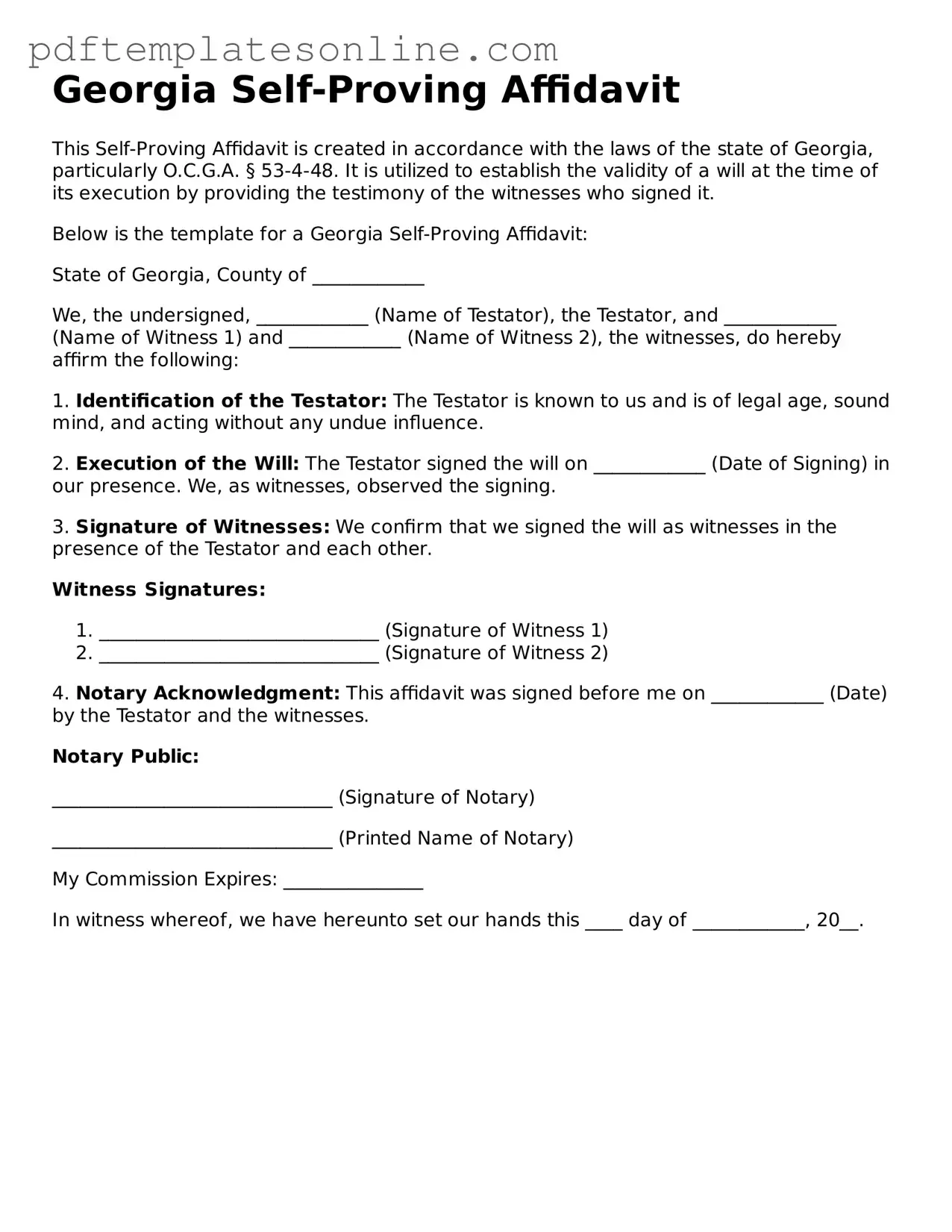 Official Georgia Self-Proving Affidavit Document