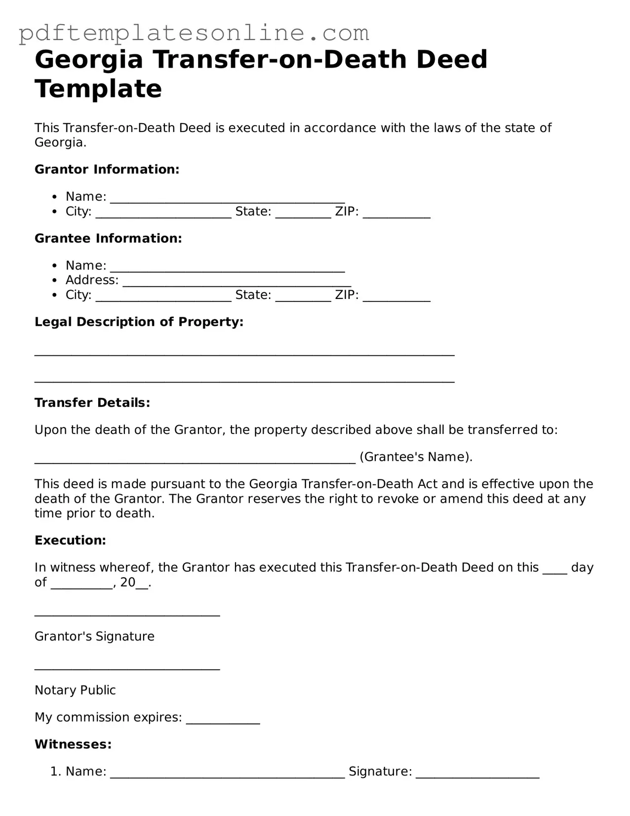 Official Georgia Transfer-on-Death Deed Document