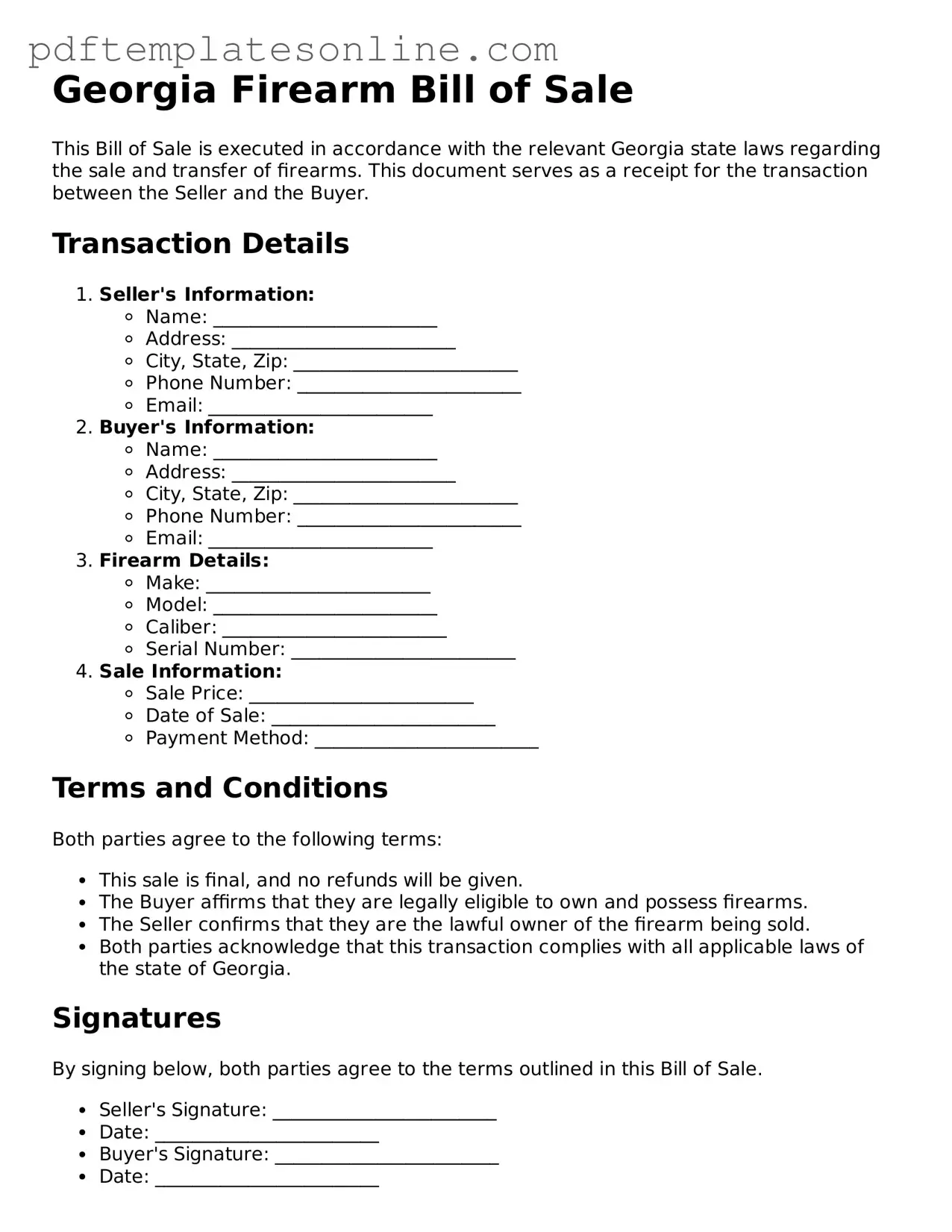 Official Georgia Firearm Bill of Sale Document