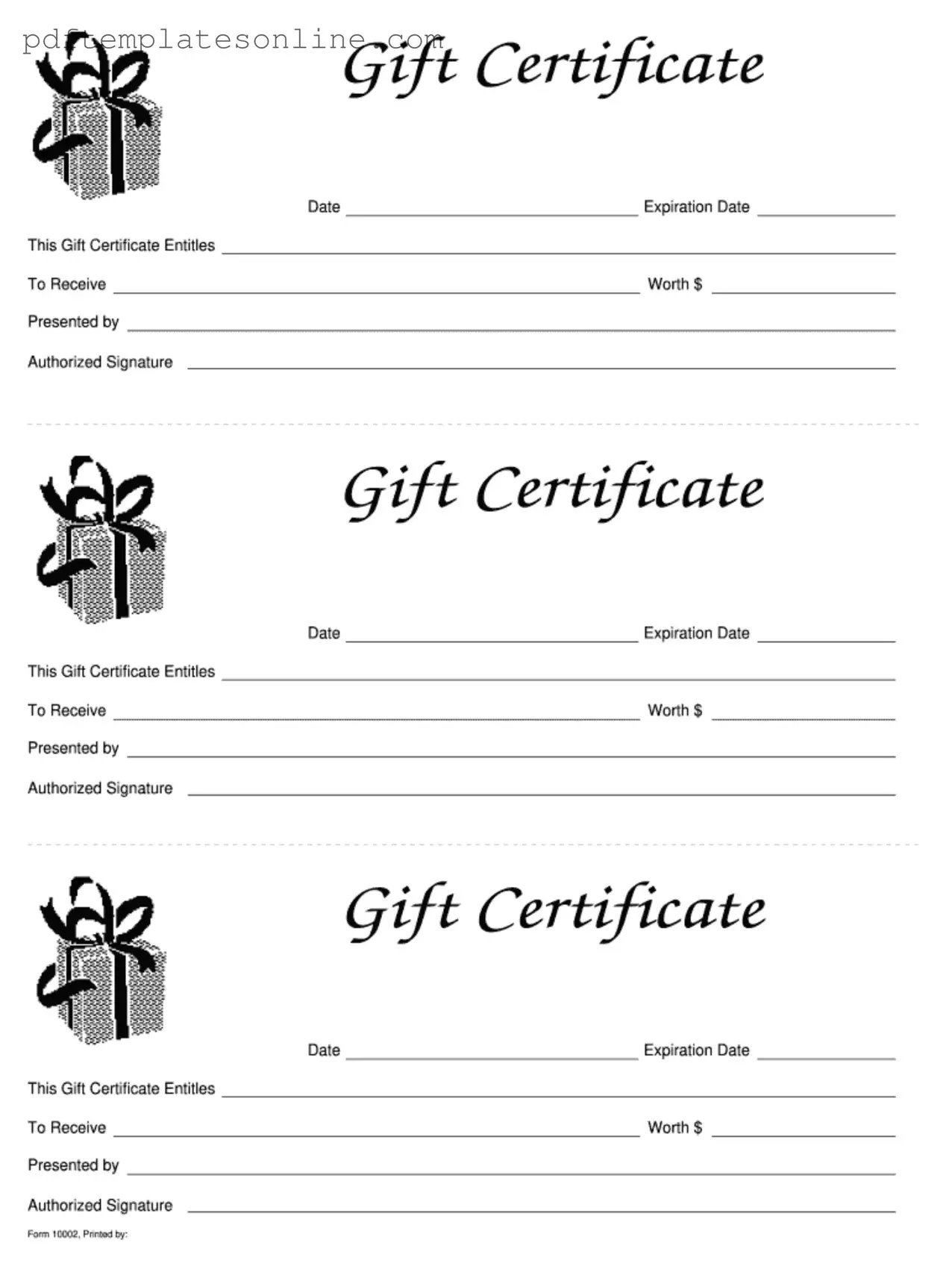 Blank Gift Certificate Form