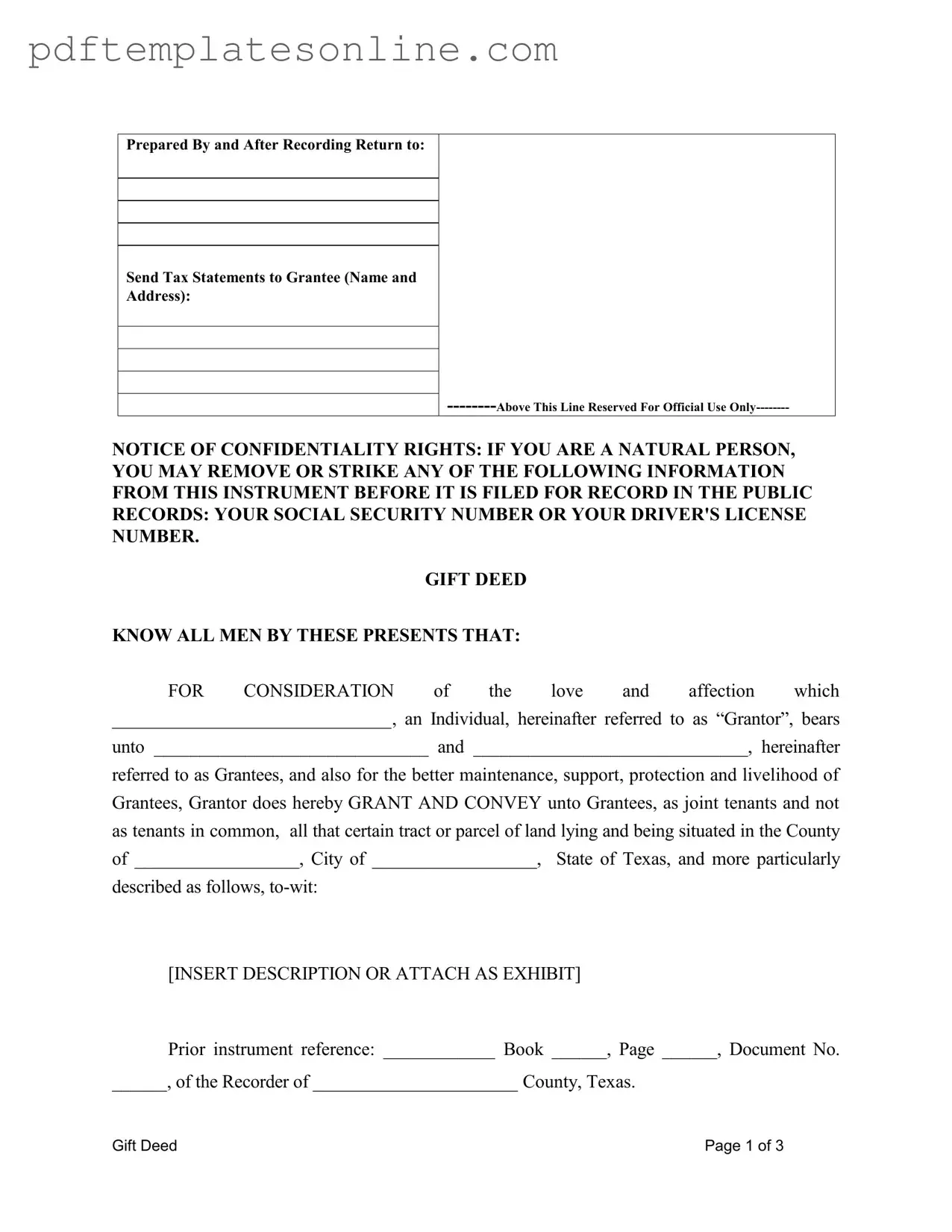 Blank Gift Deed Texas Form