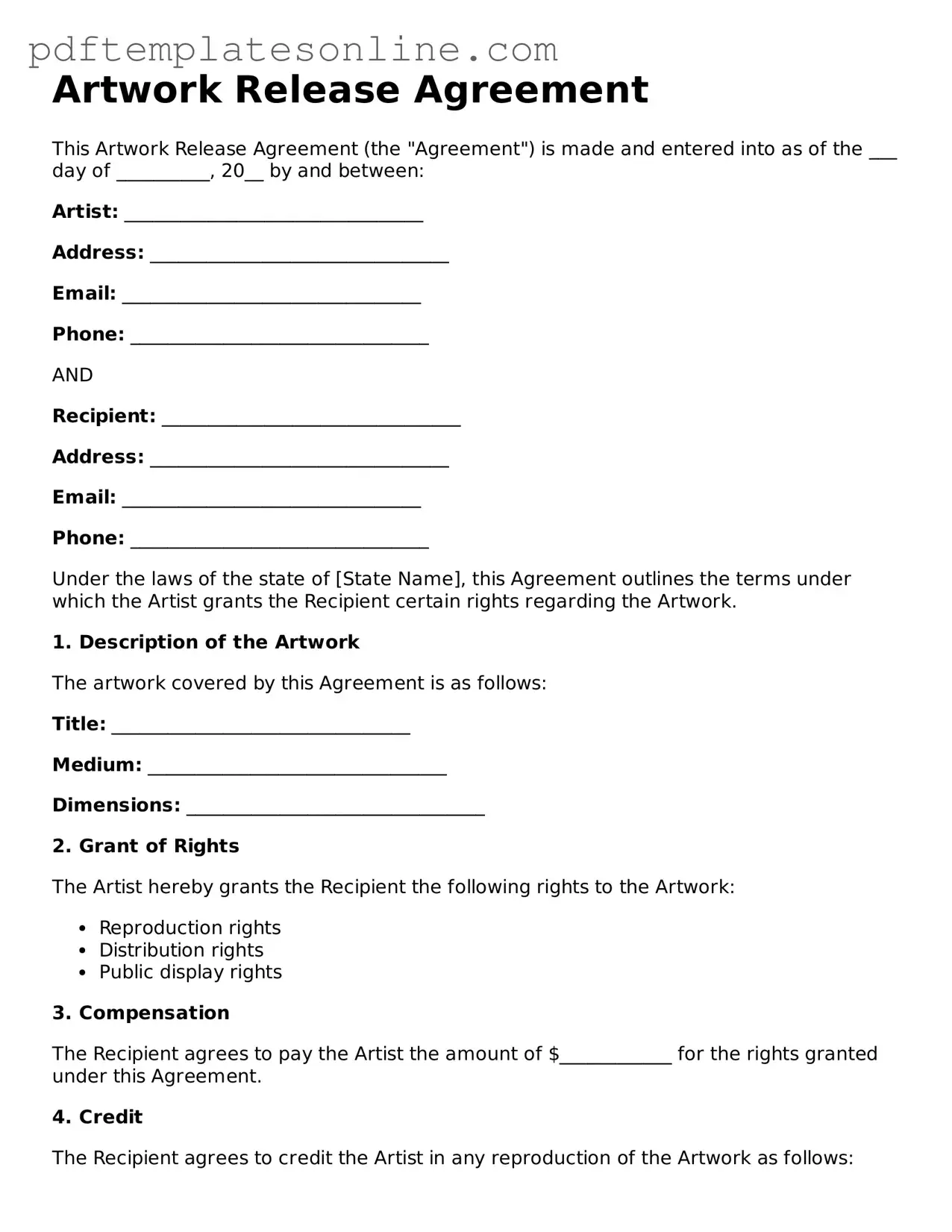 Fillable Artwork Release Document