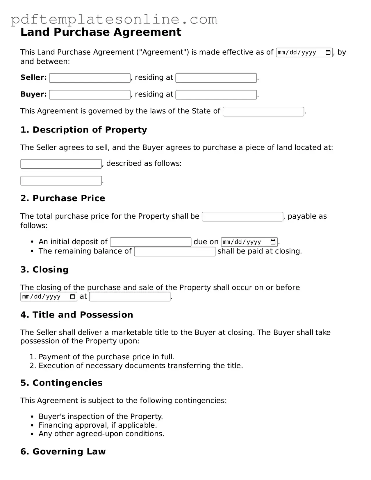 Fillable Land Purchase Agreement Document