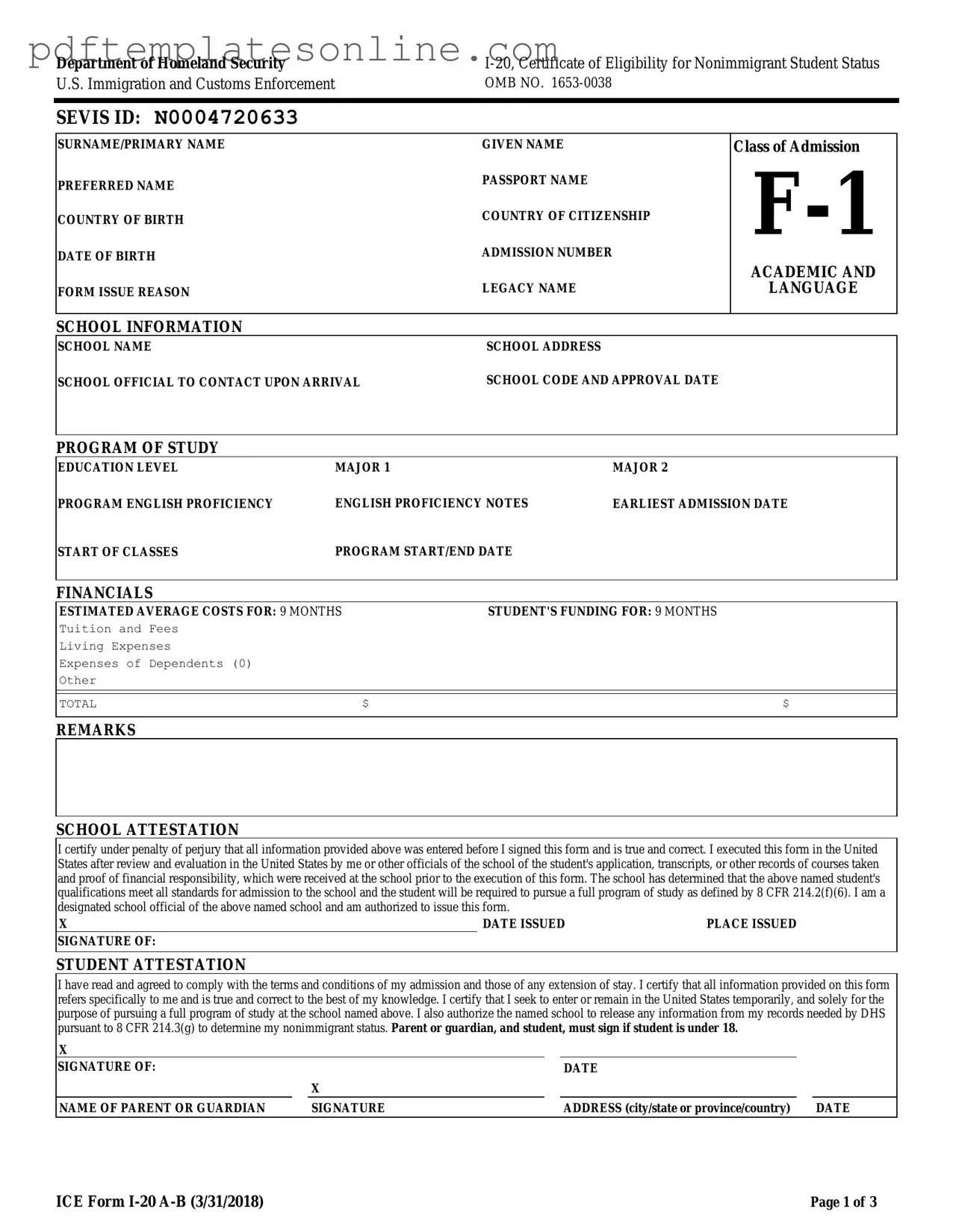 Blank I 20 Form