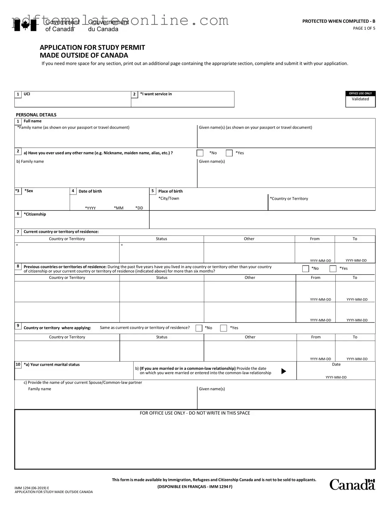 Blank Imm 1294 Form