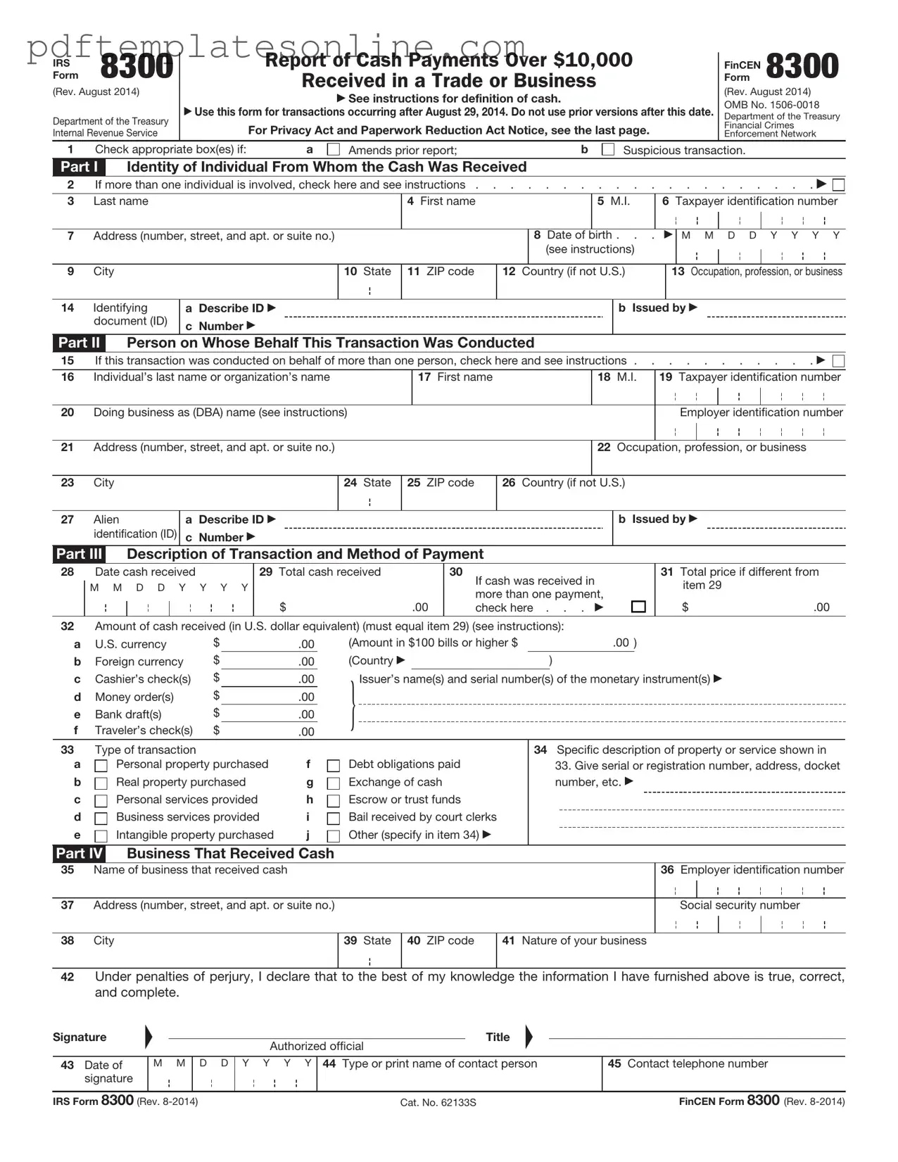 Blank IRS 8300 Form