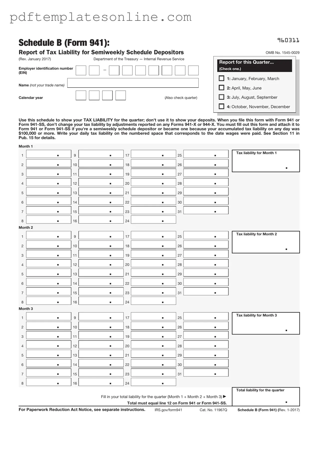 Blank IRS Schedule B 941 Form