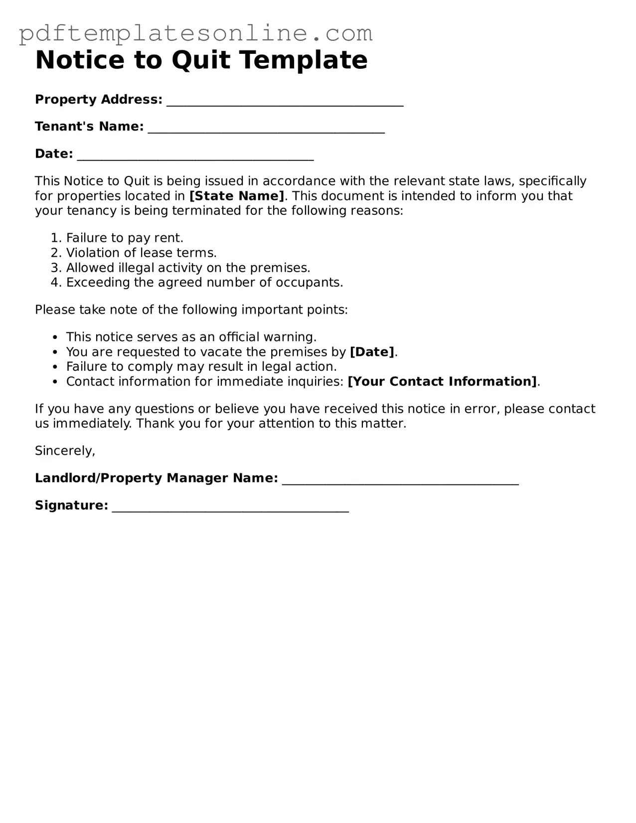 Fillable Notice to Quit Document