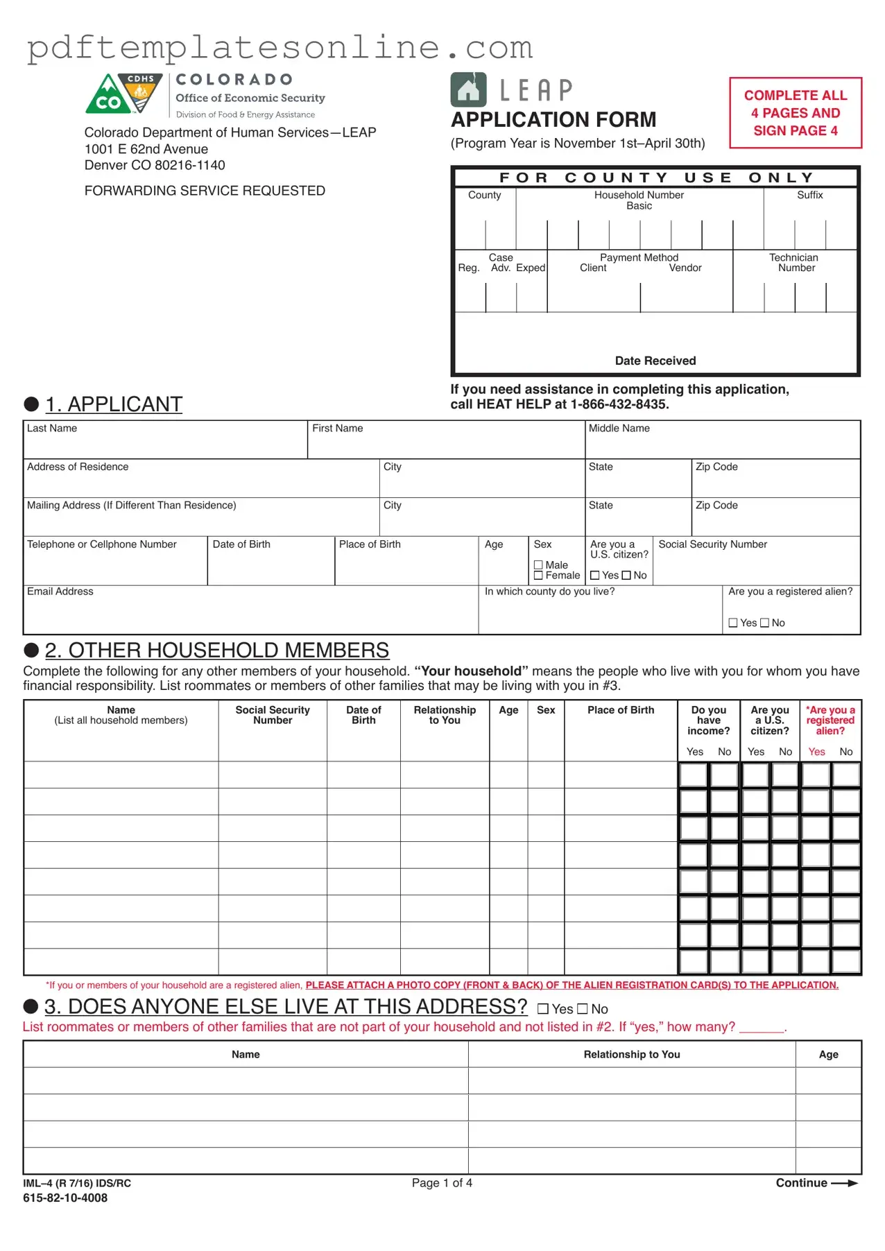 Blank Leap application IML-4 Form