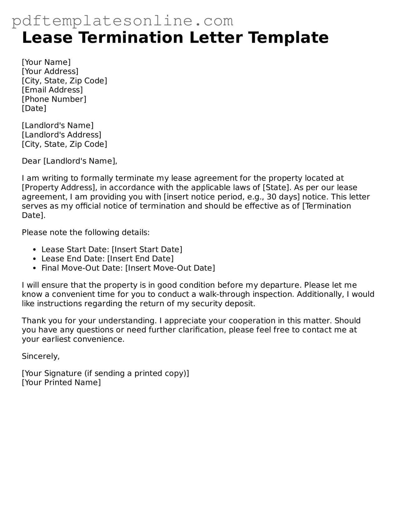 Fillable Lease Termination Letter Document