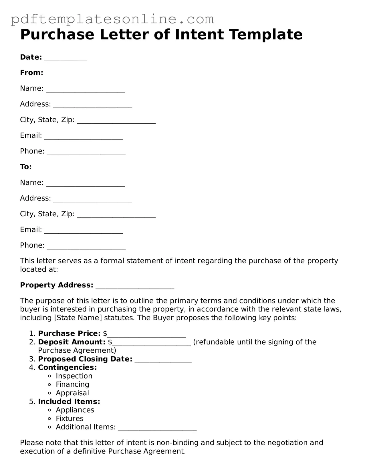 Fillable Purchase Letter of Intent Document