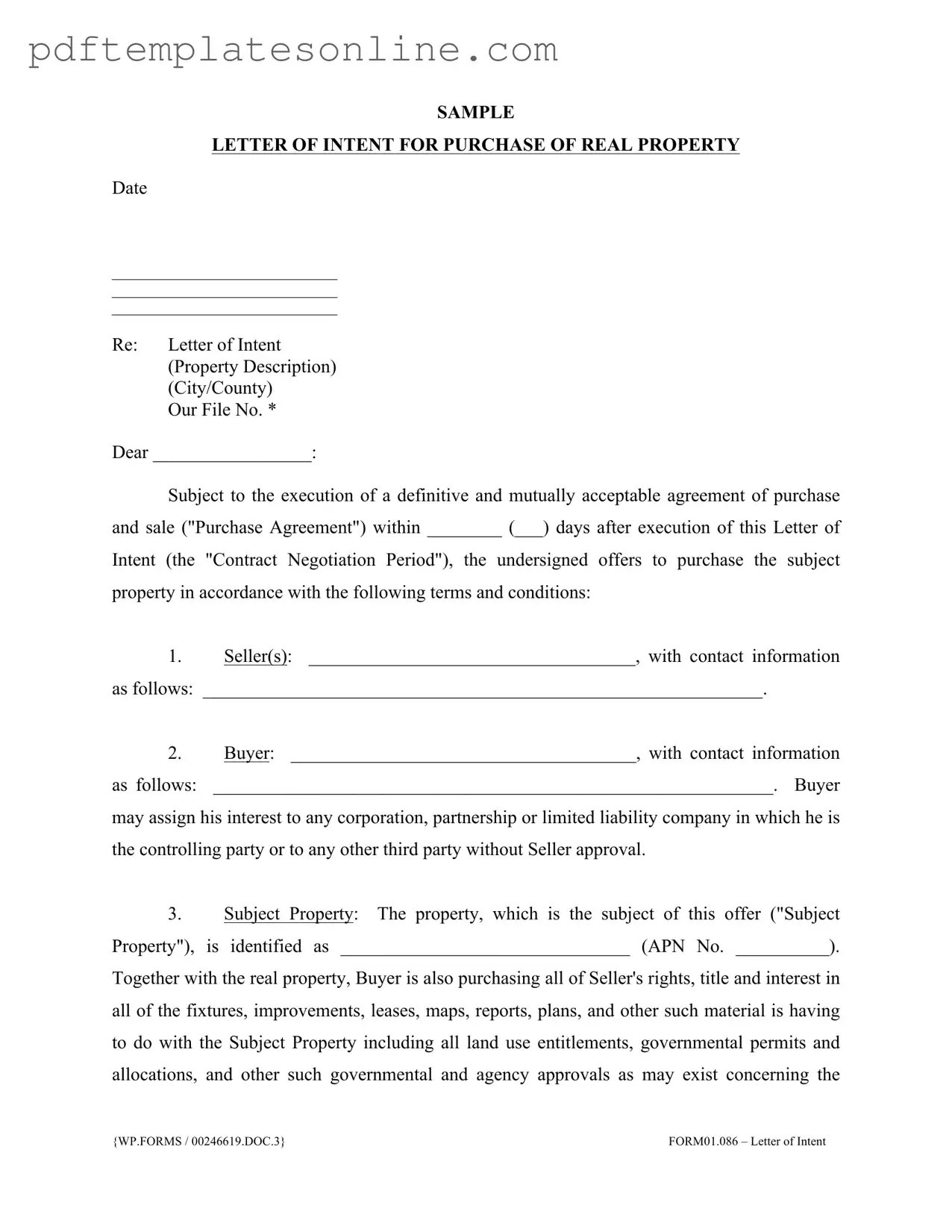 Blank Letter To Purchase Land Form