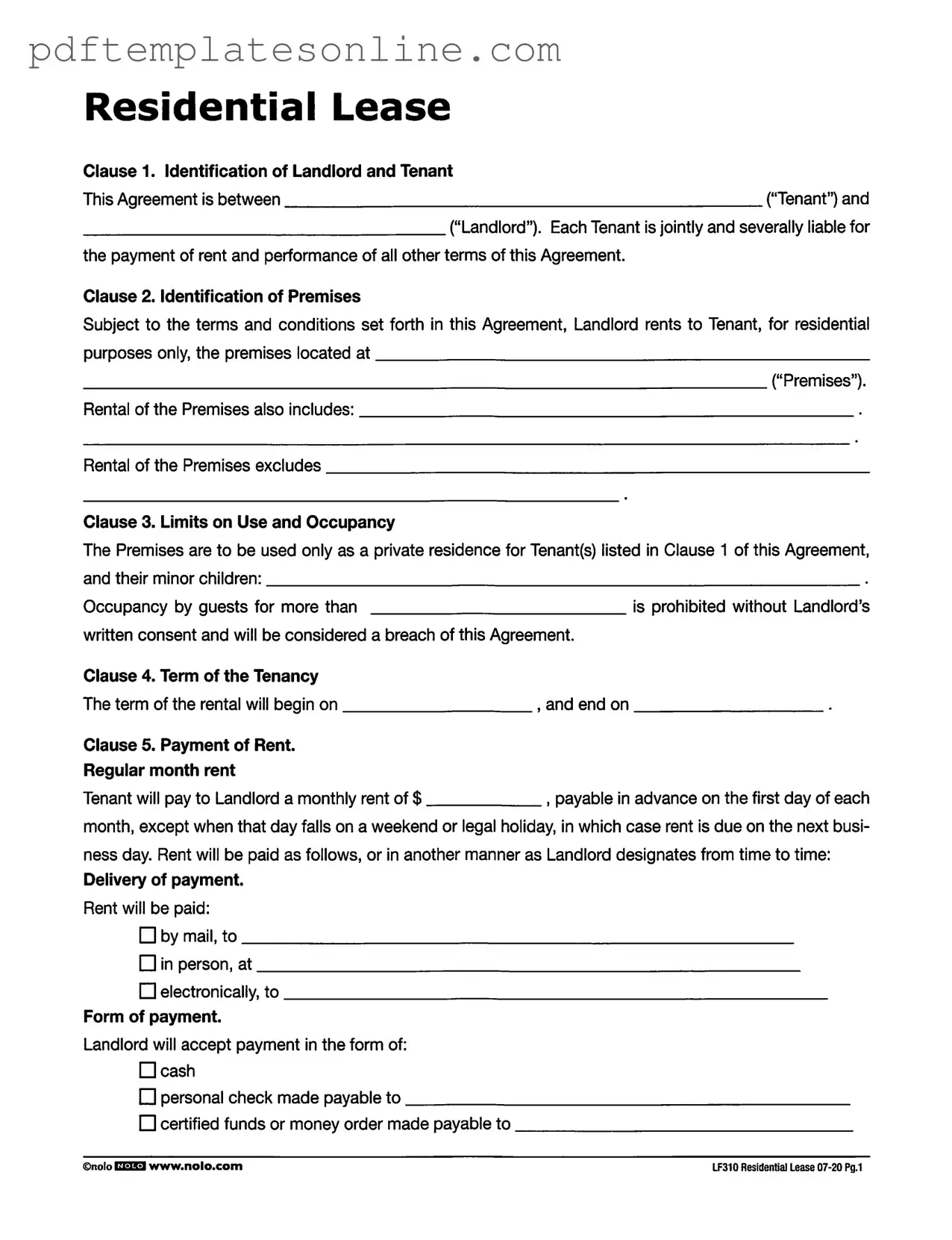 Blank Lf310 Residential Lease Form