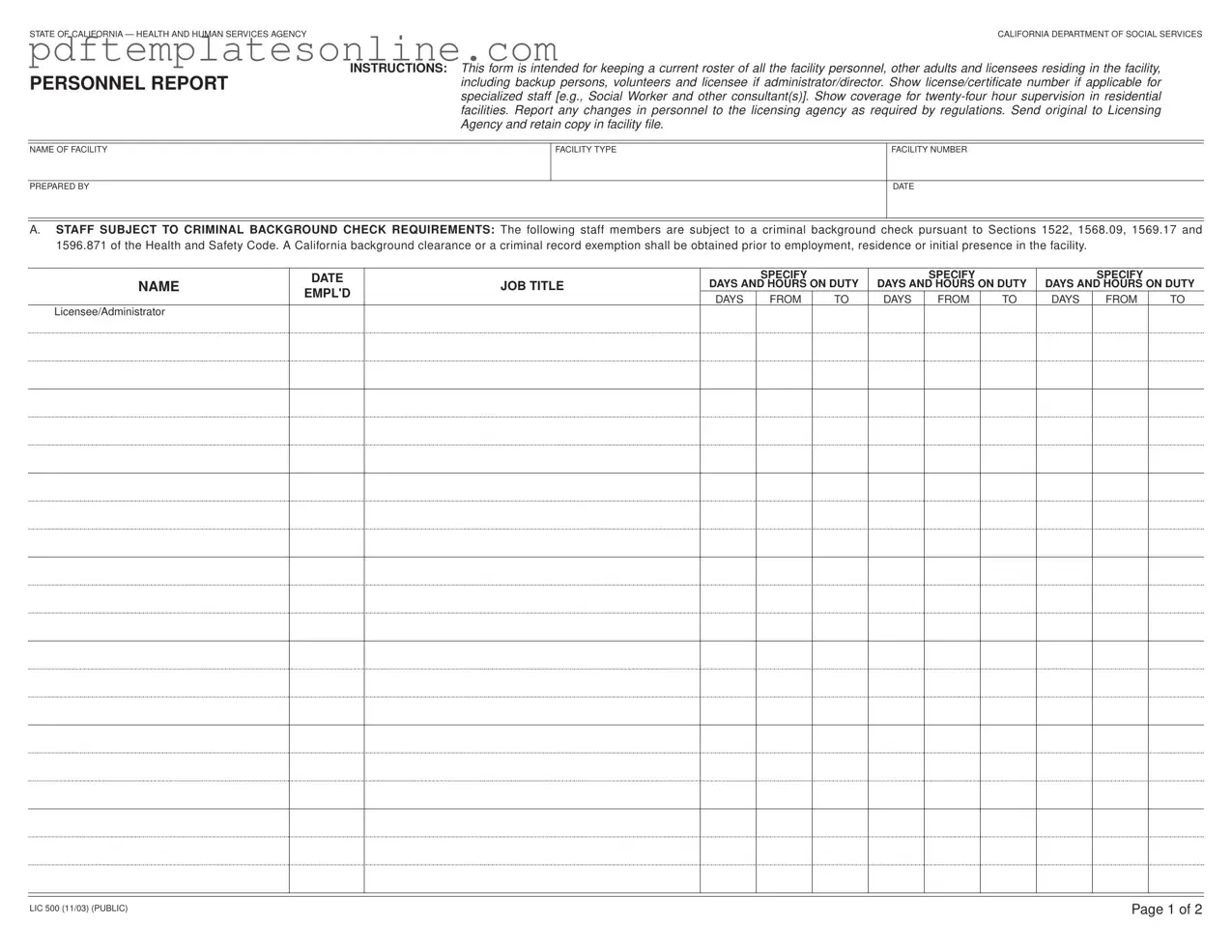 Blank Lic 500 Form