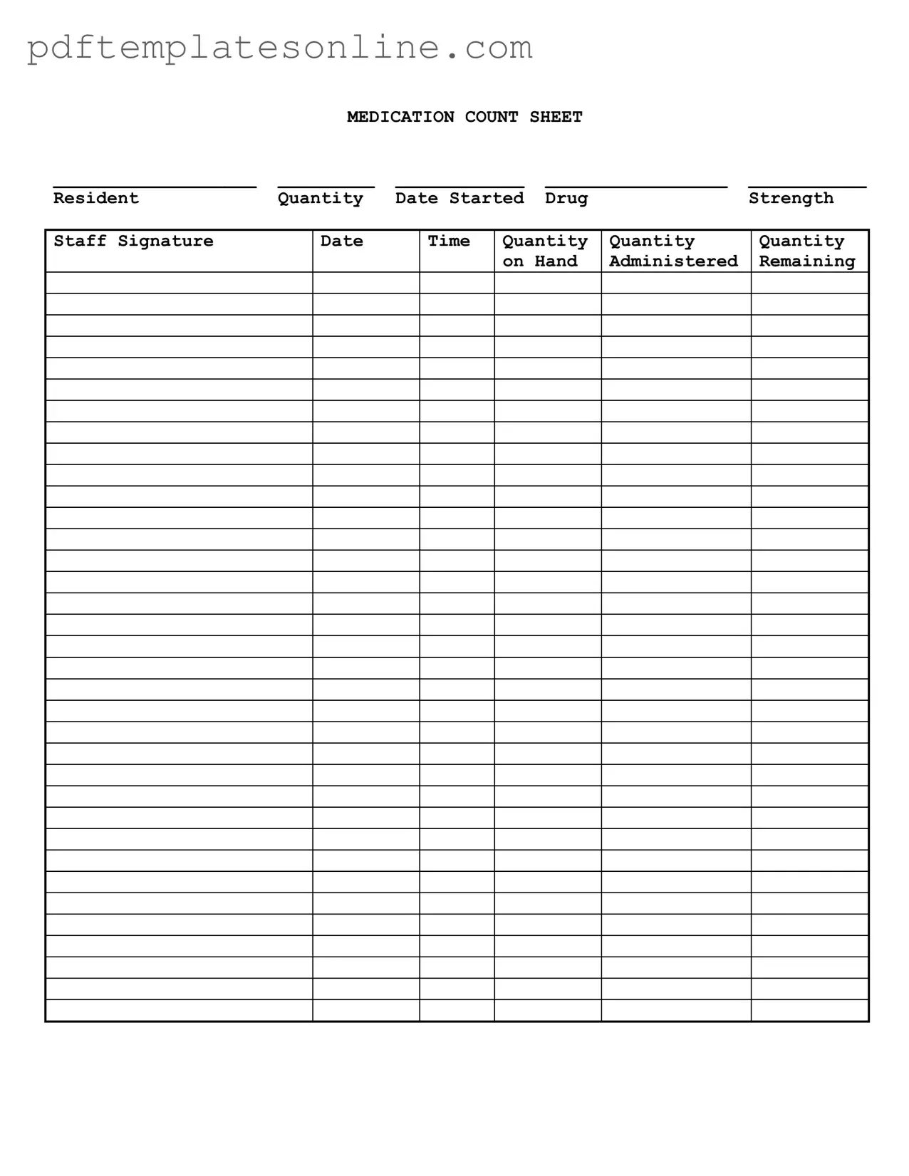 Blank Medication Count Sheet Form
