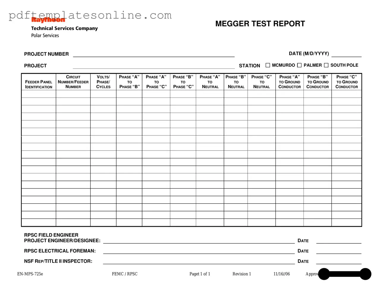 Blank Megger Test Form